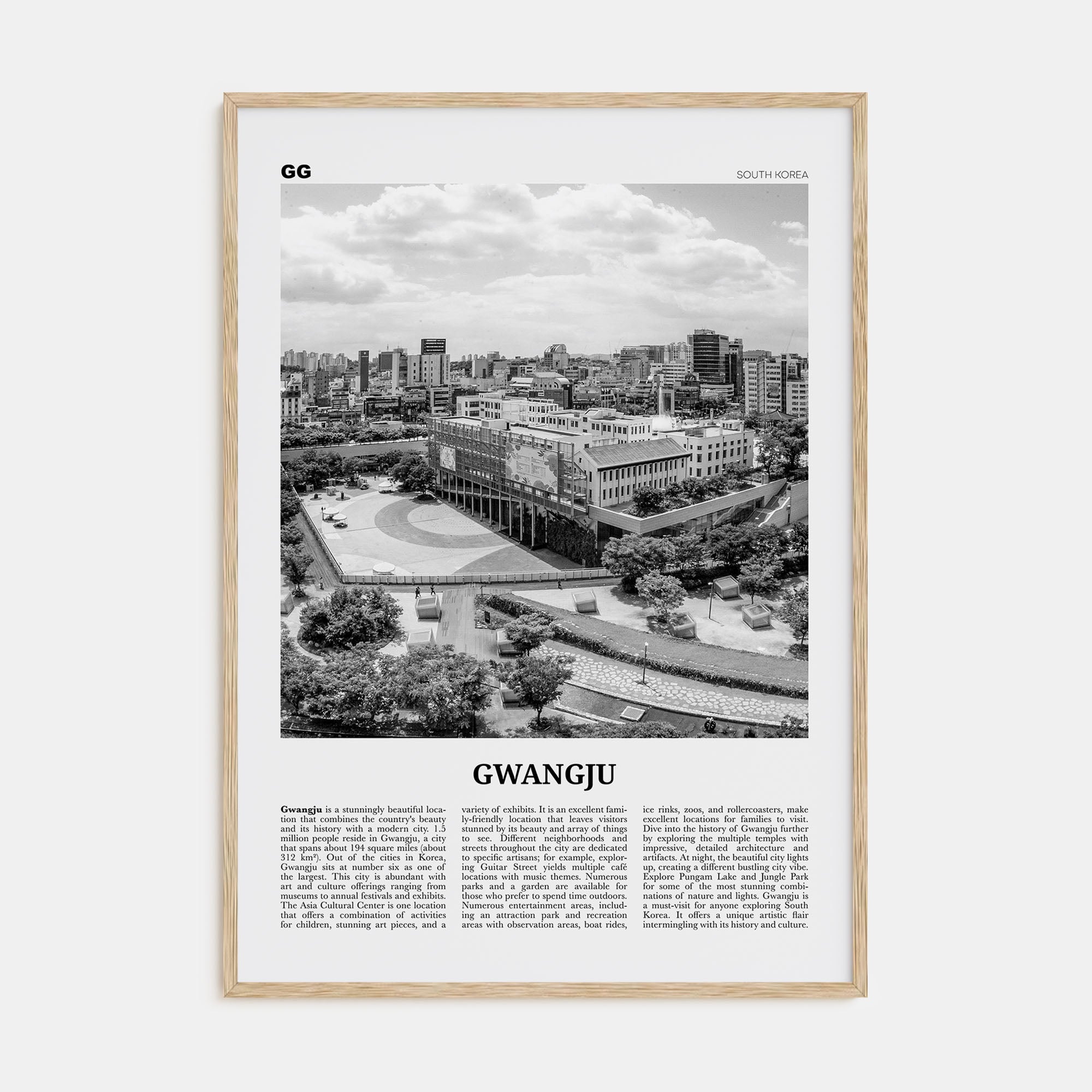 Gwangju Travel B&W Poster