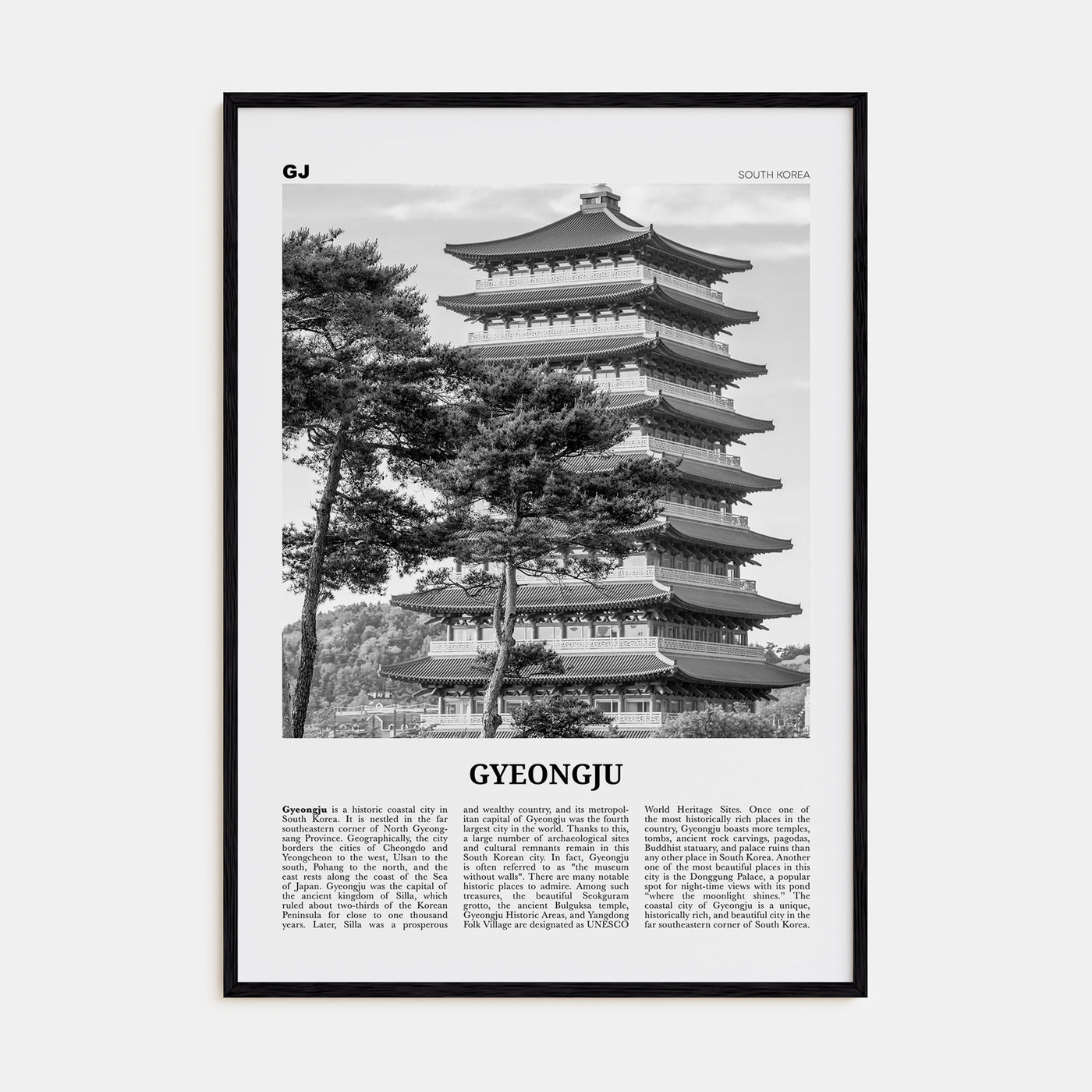 Gyeongju Travel B&W Poster