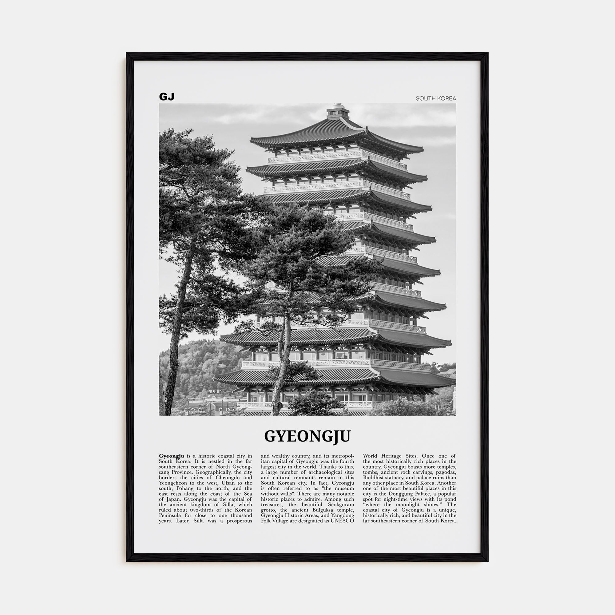 Gyeongju Travel B&W Poster