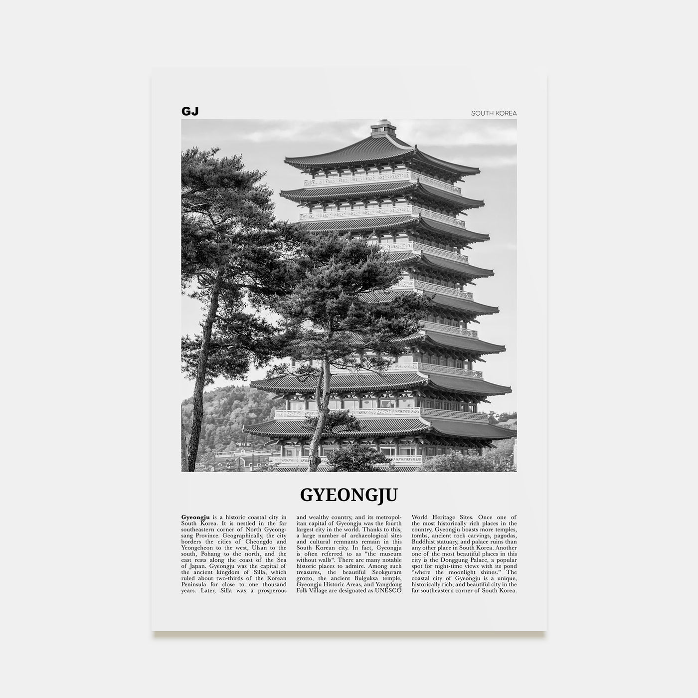 Gyeongju Travel B&W Poster