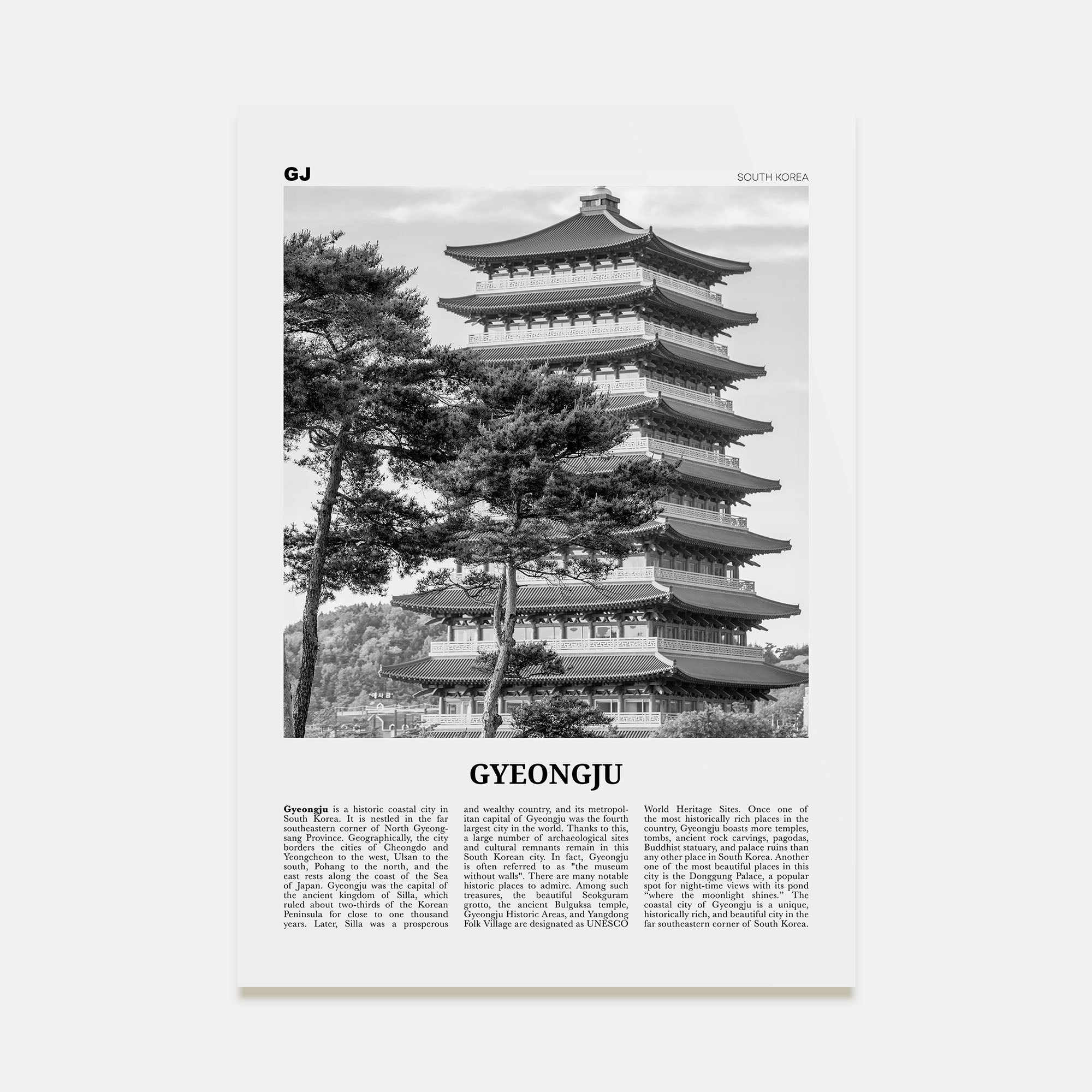 Gyeongju Travel B&W Poster
