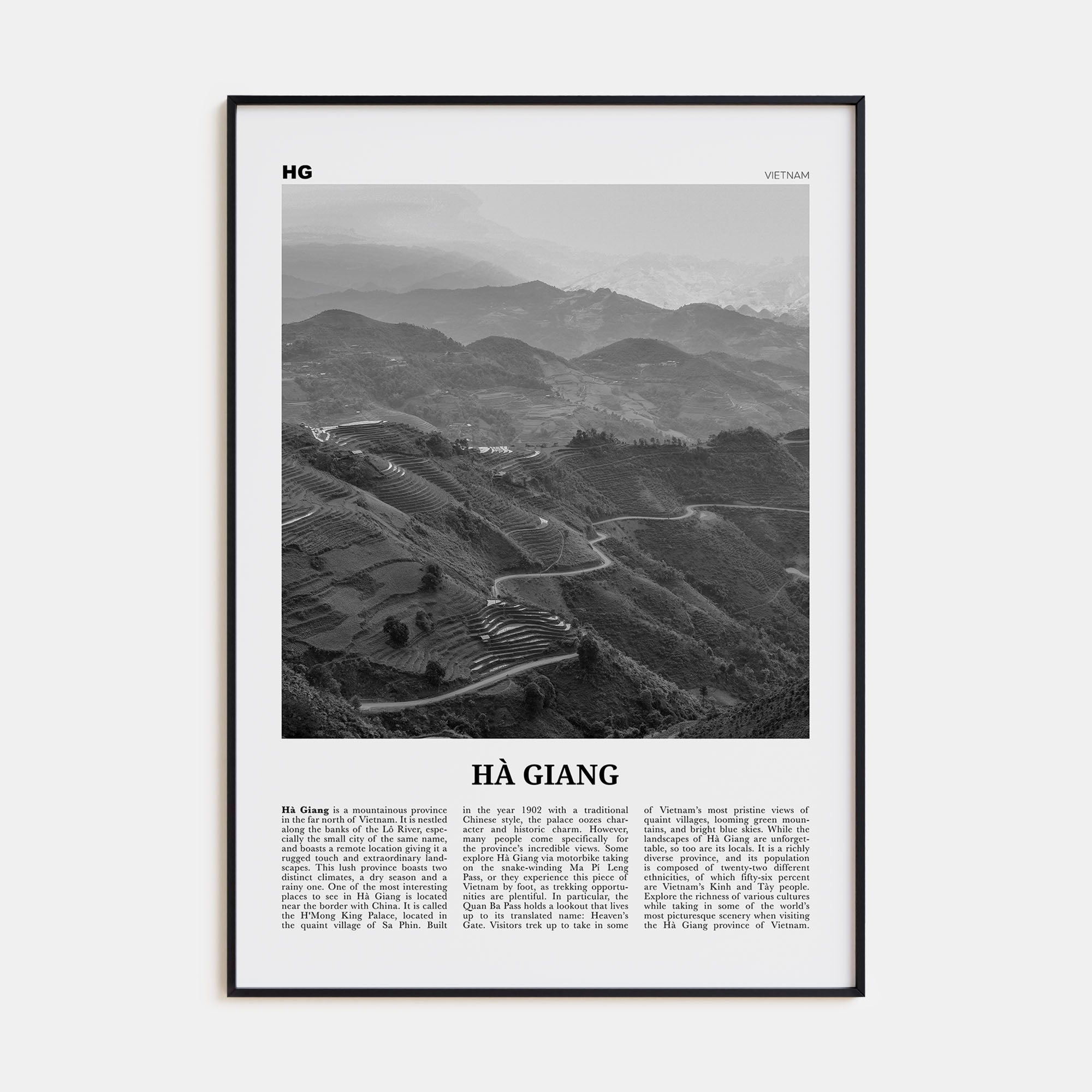 Ha Giang Travel B&W Poster
