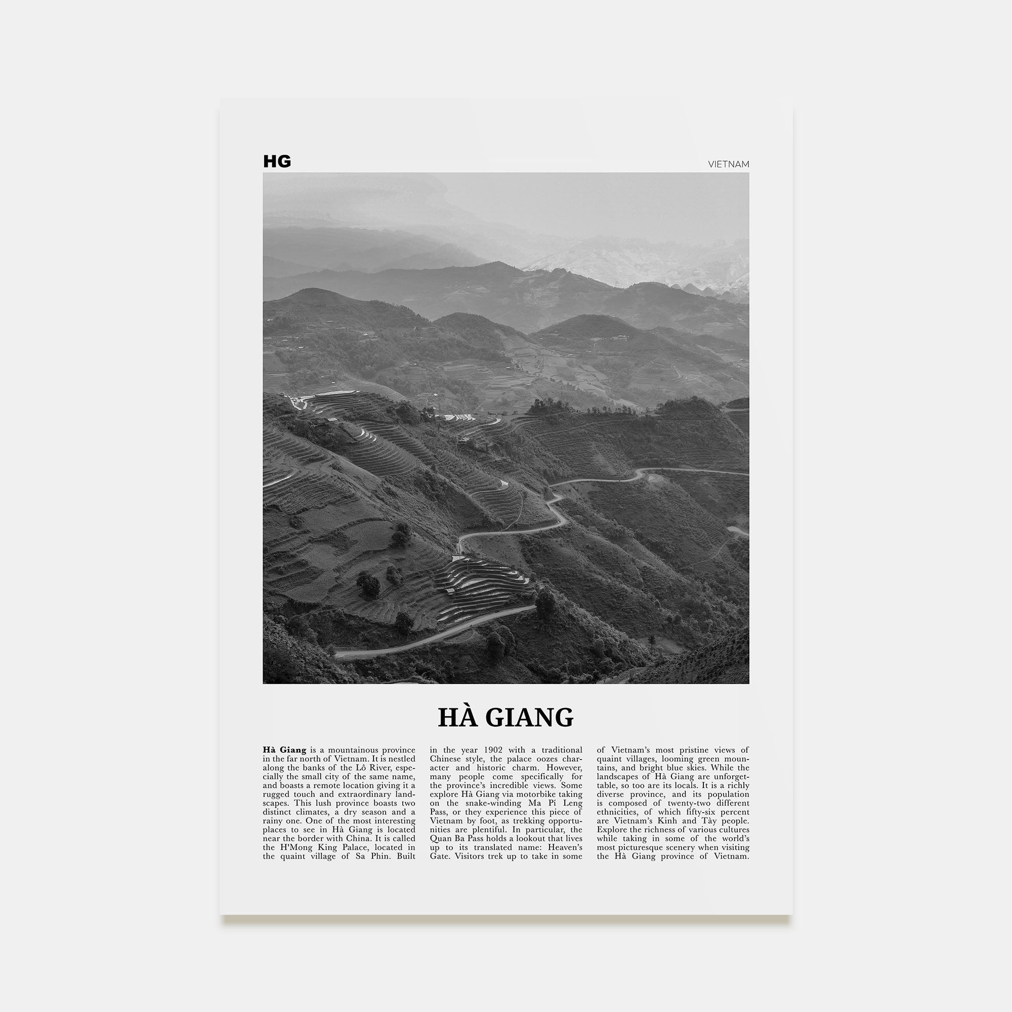 Ha Giang Travel B&W Poster
