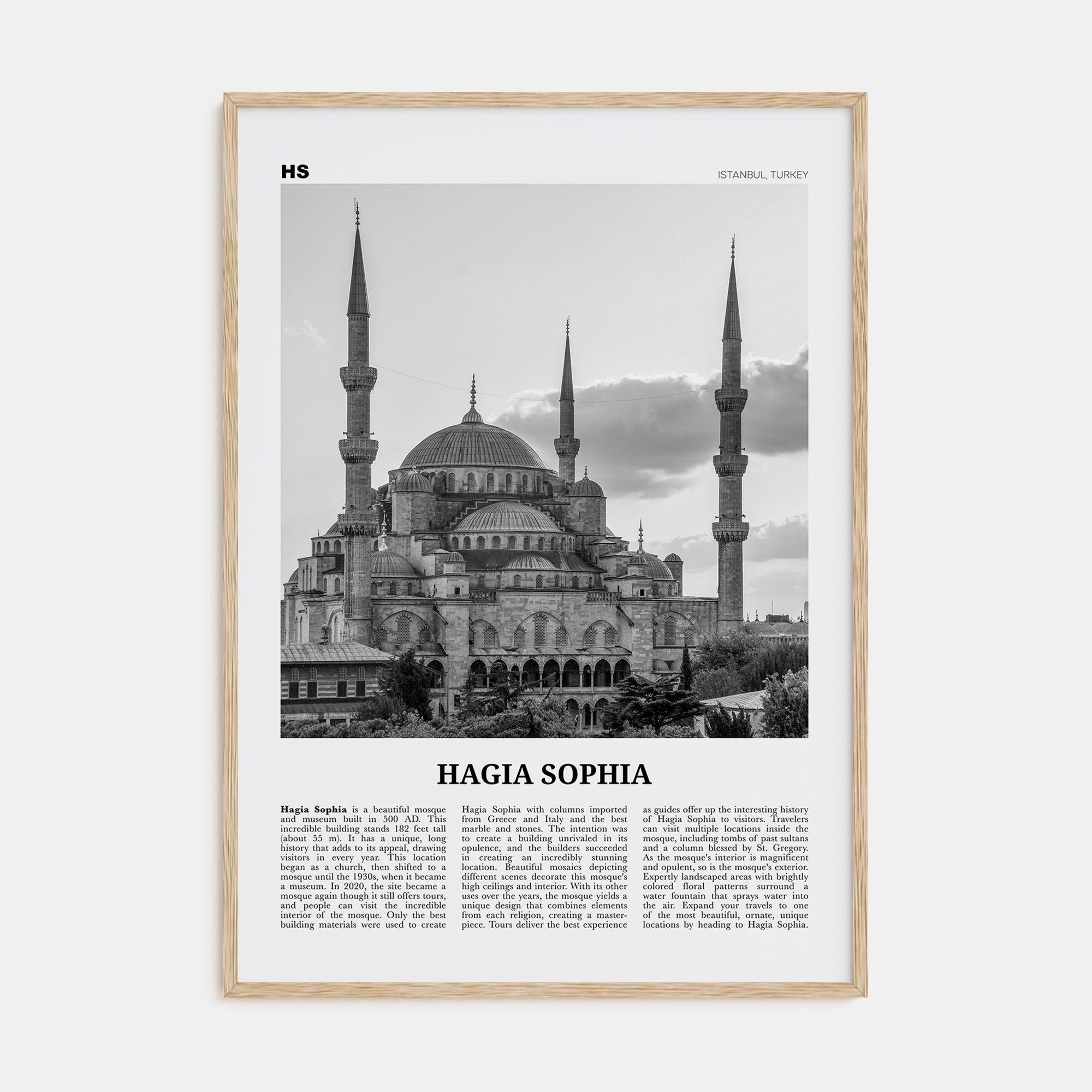 Hagia Sophia Travel B&W Poster