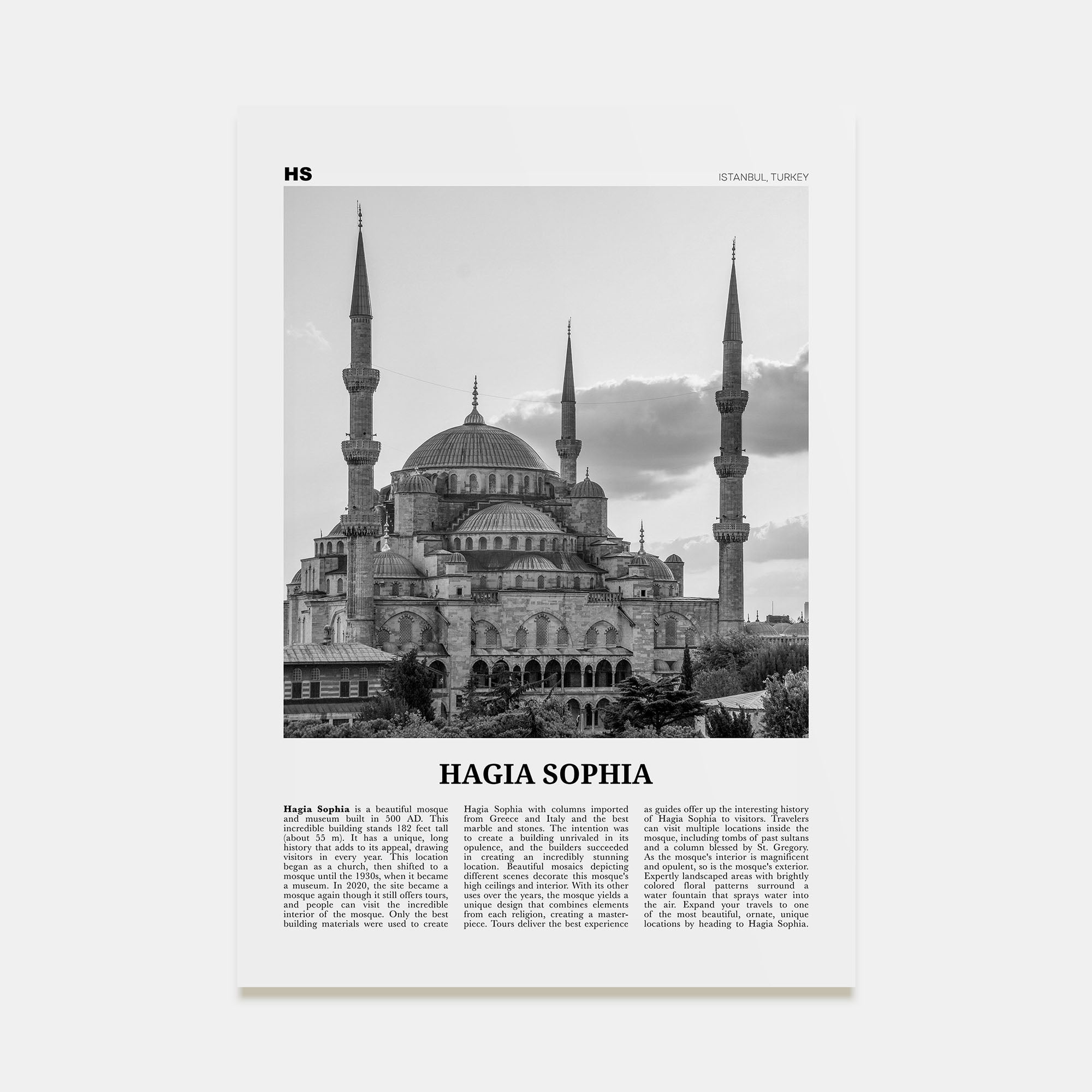 Hagia Sophia Travel B&W Poster