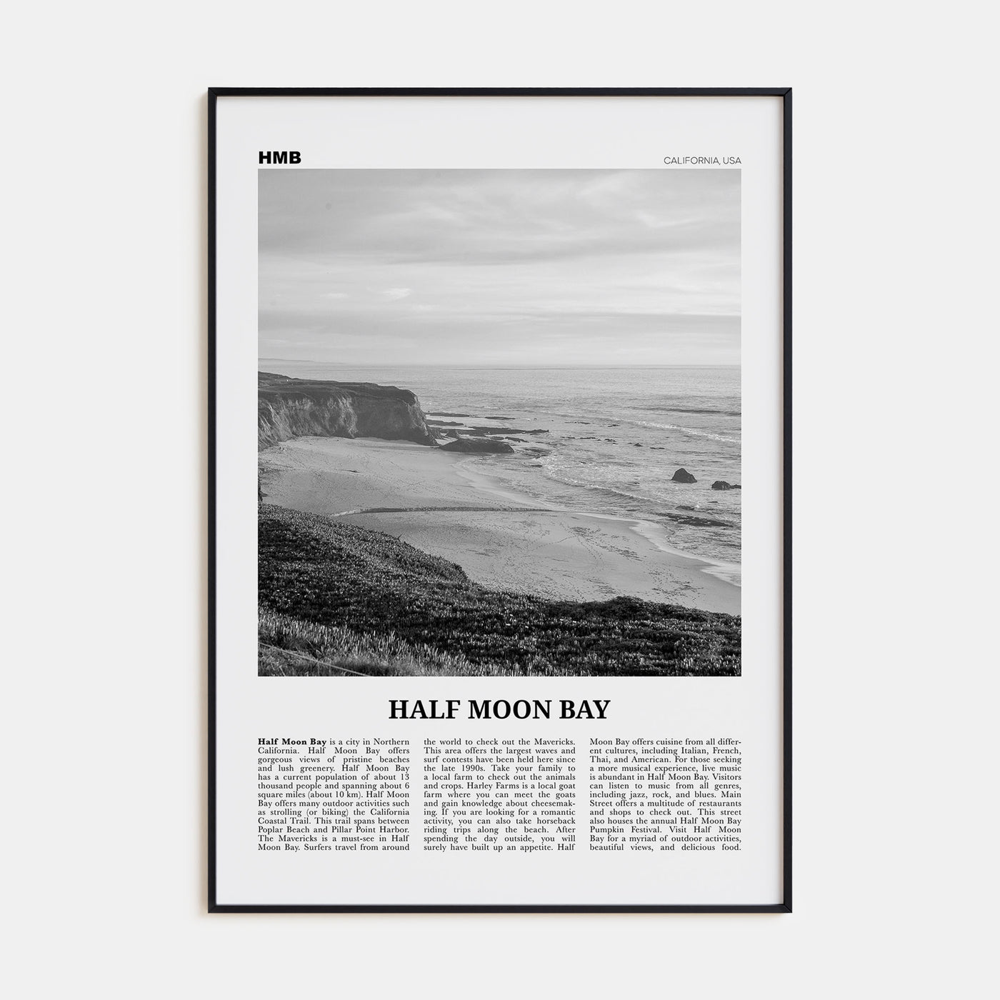 Half Moon Bay Travel B&W Poster