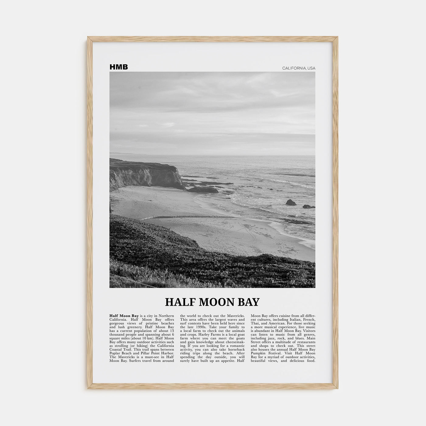 Half Moon Bay Travel B&W Poster