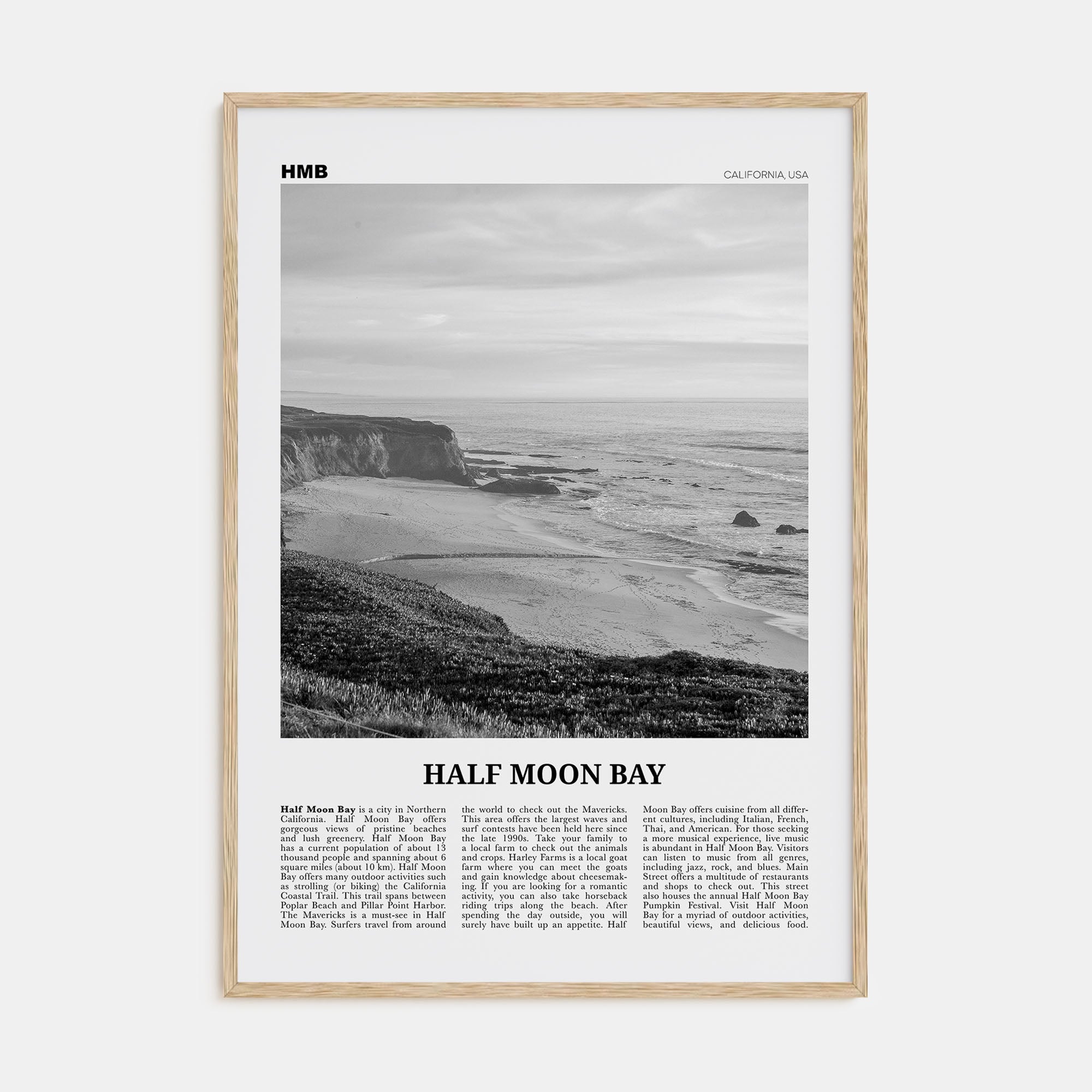 Half Moon Bay Travel B&W Poster