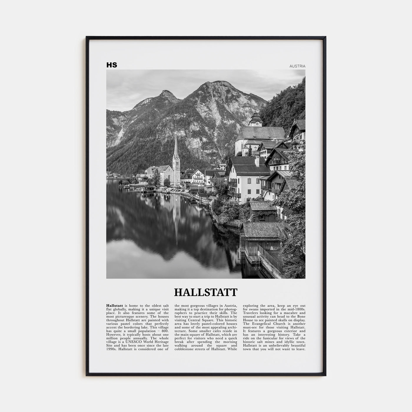 Hallstatt Travel B&W Poster