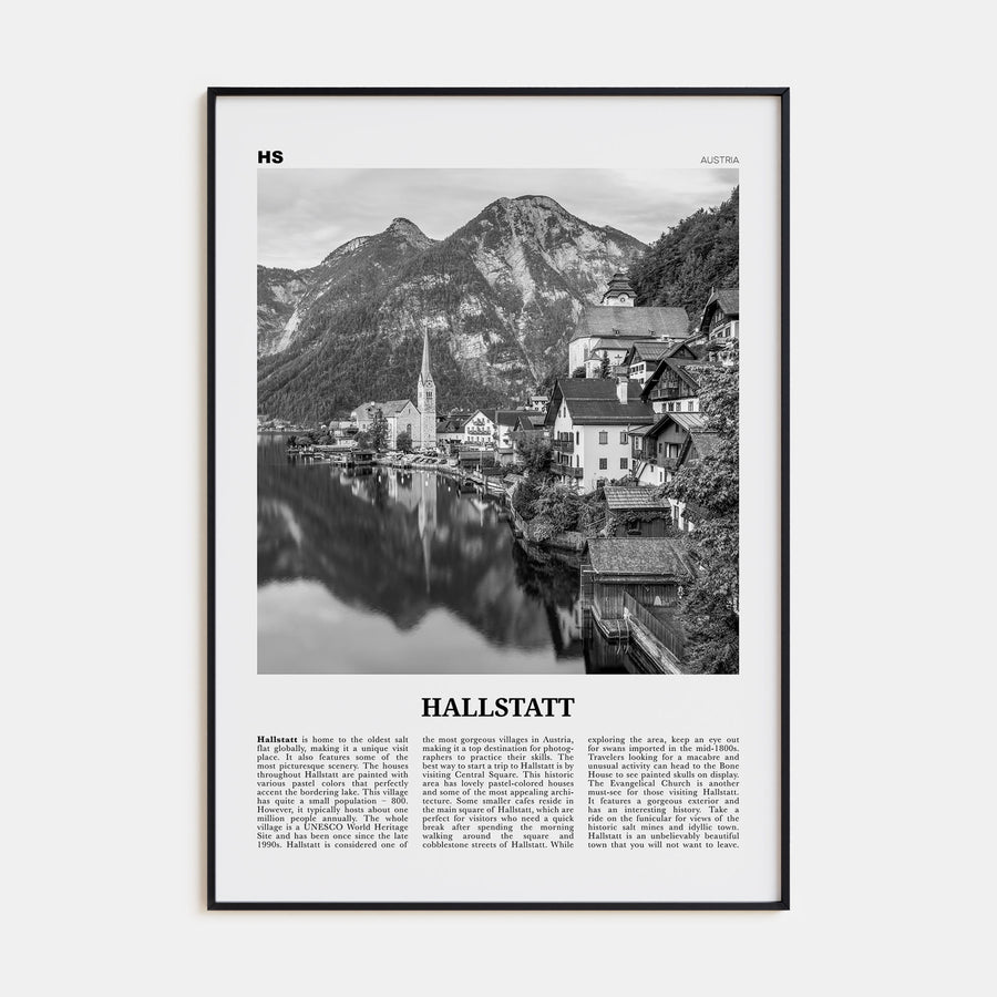 Hallstatt Travel B&W Poster