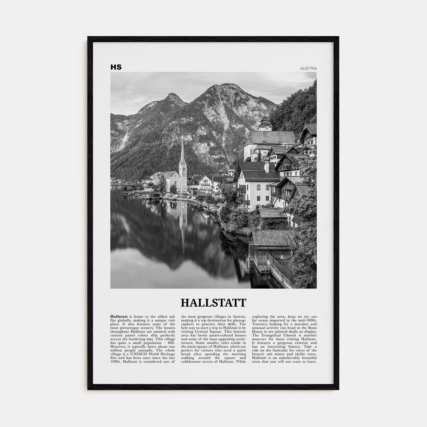 Hallstatt Travel B&W Poster