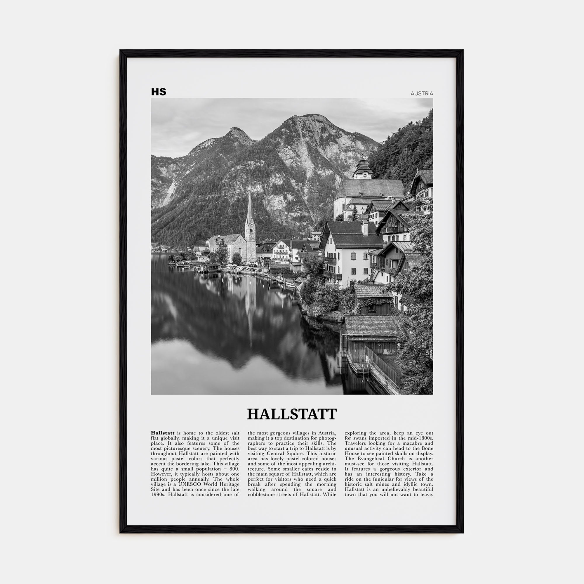 Hallstatt Travel B&W Poster