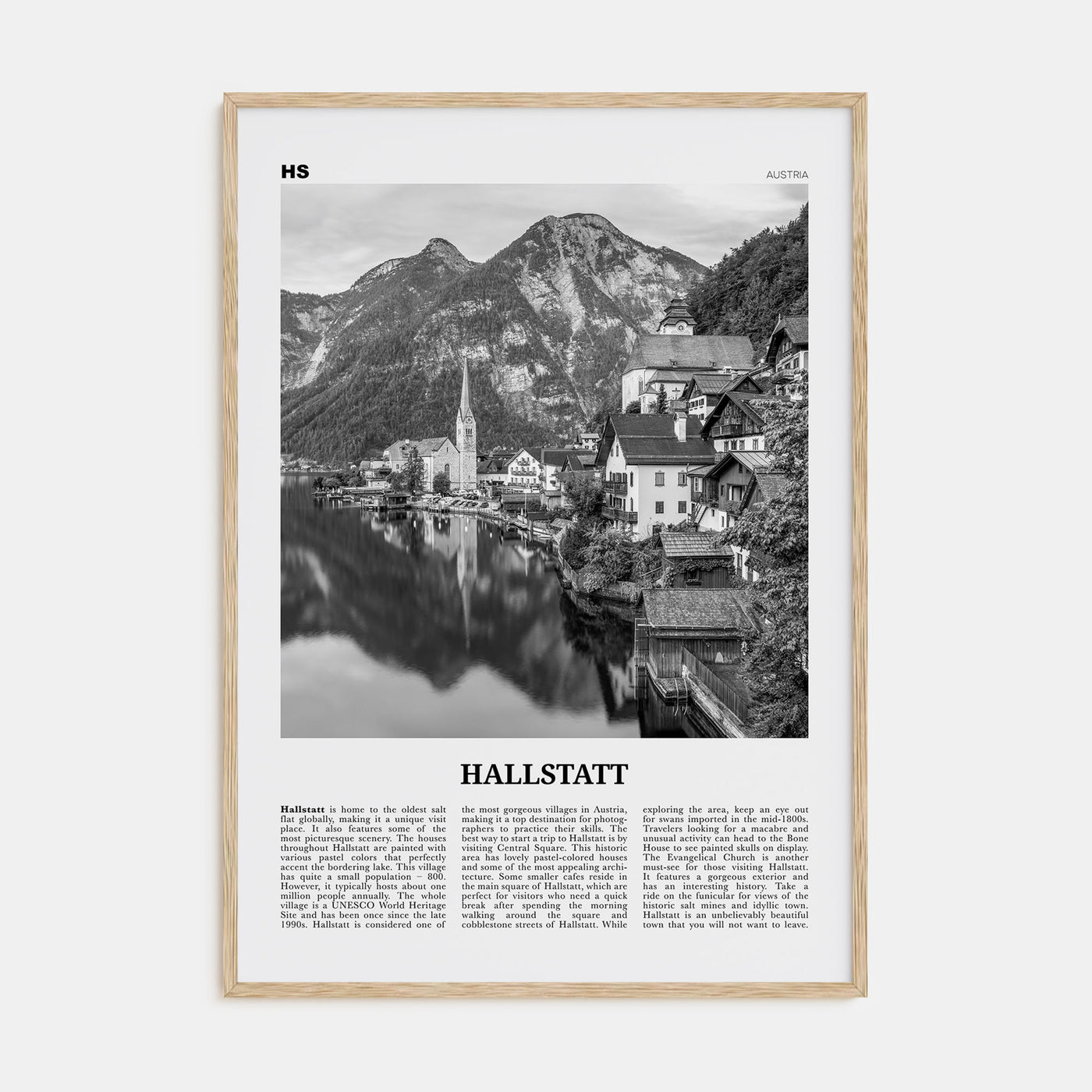 Hallstatt Travel B&W Poster
