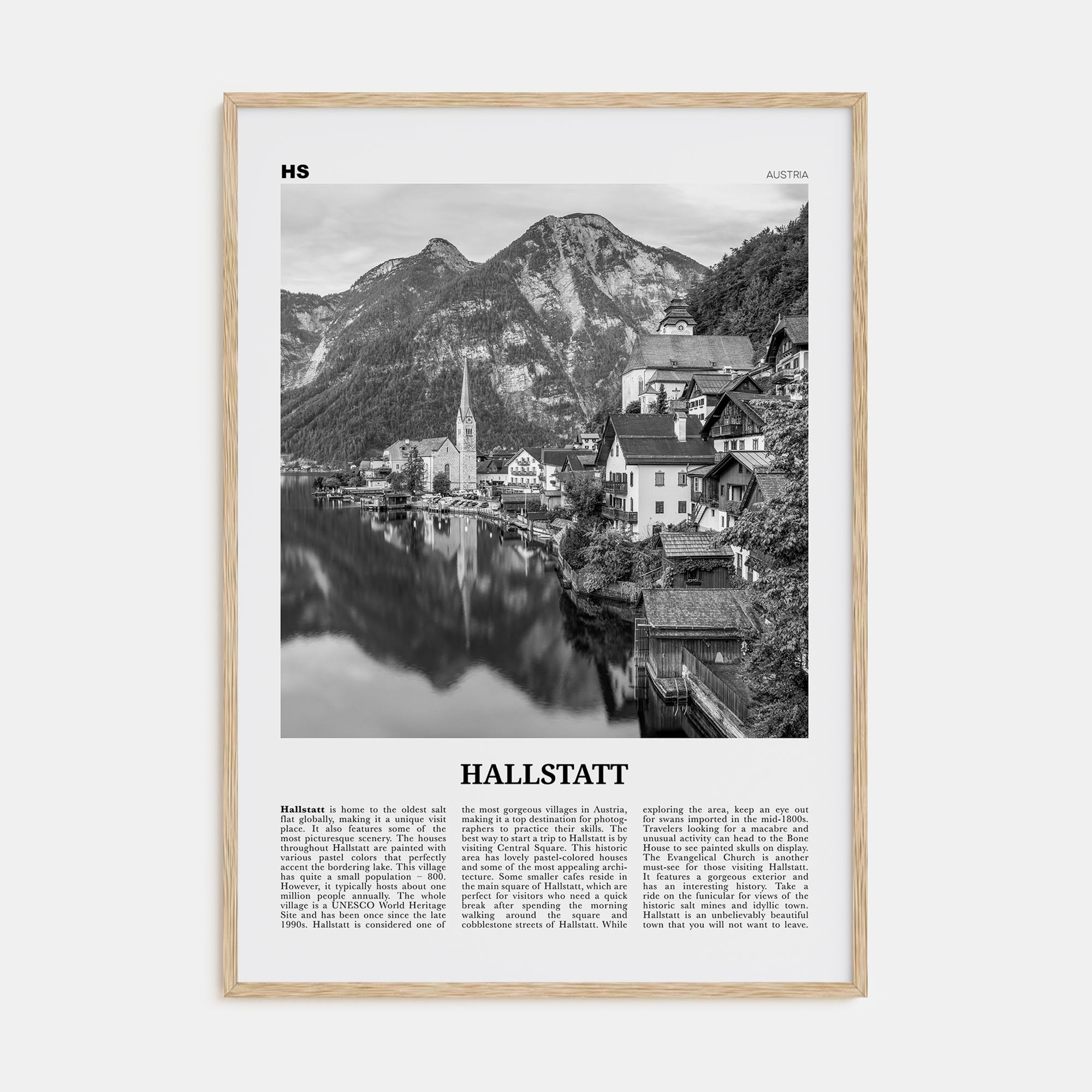 Hallstatt Travel B&W Poster