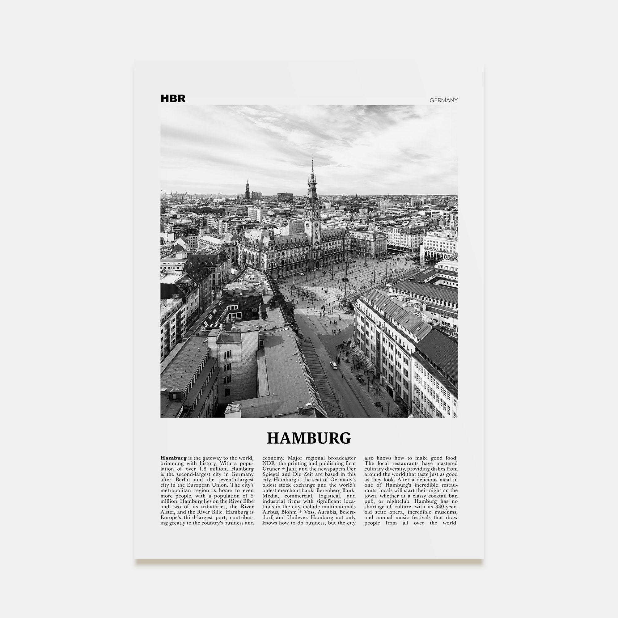 Hamburg Travel B&W No 1 Poster