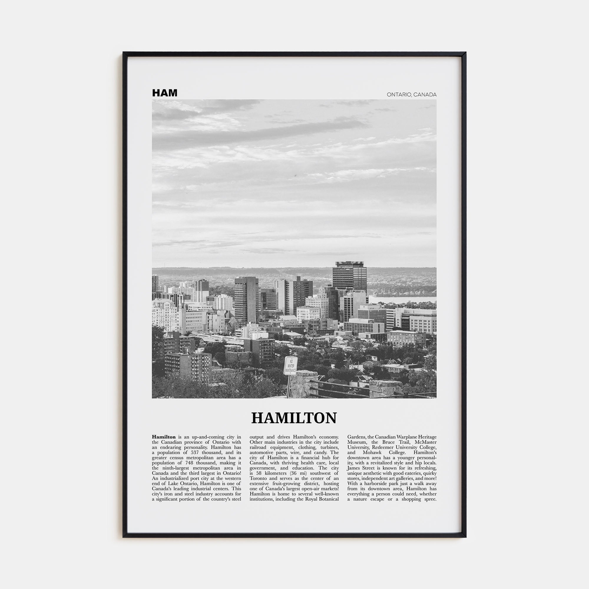 Hamilton, Canada Travel B&W No 1 Poster