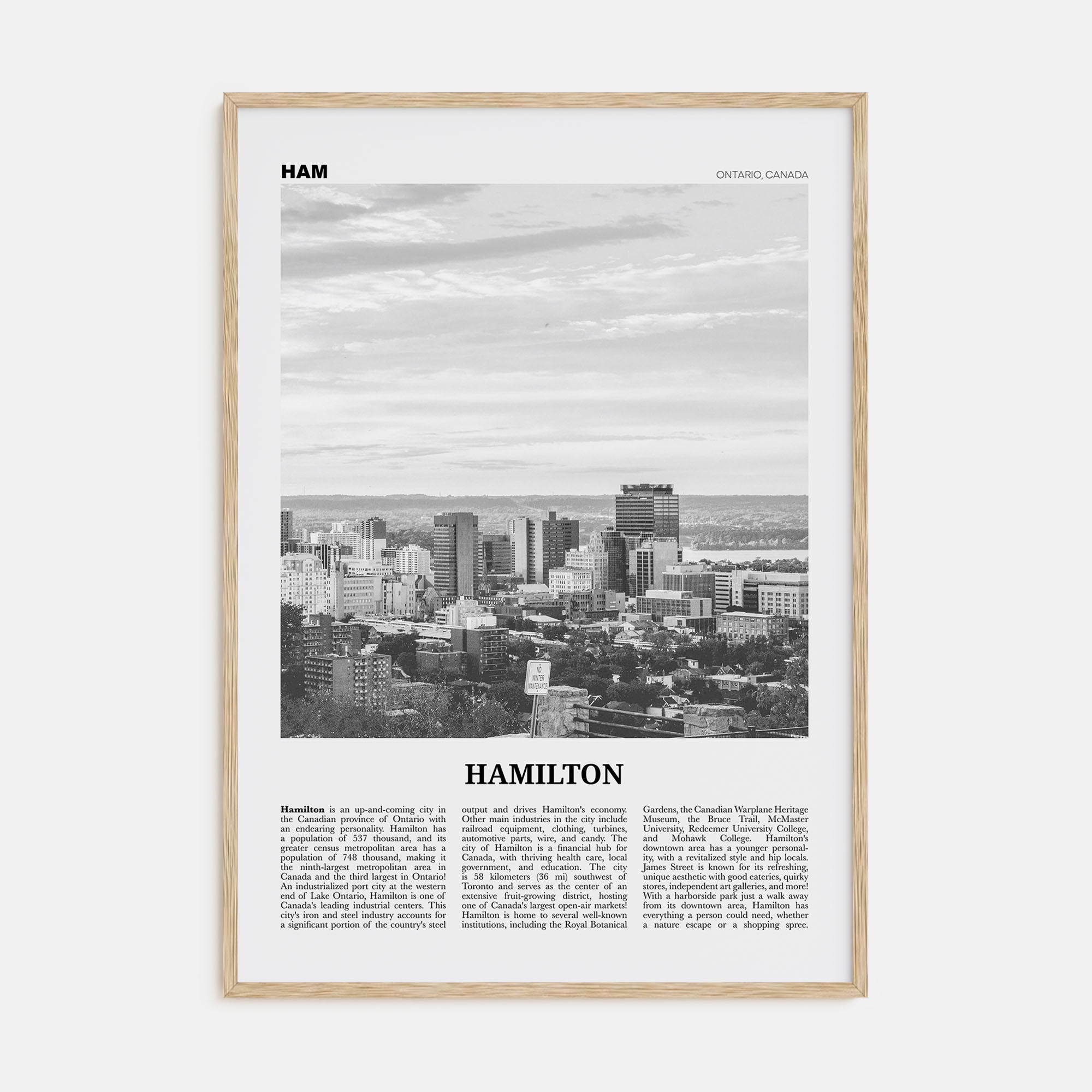 Hamilton, Canada Travel B&W No 1 Poster