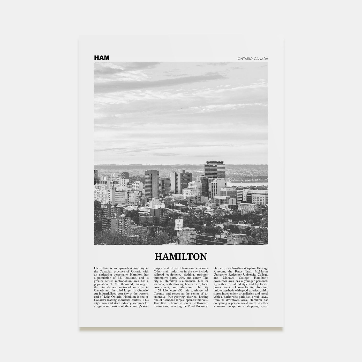 Hamilton, Canada Travel B&W No 1 Poster