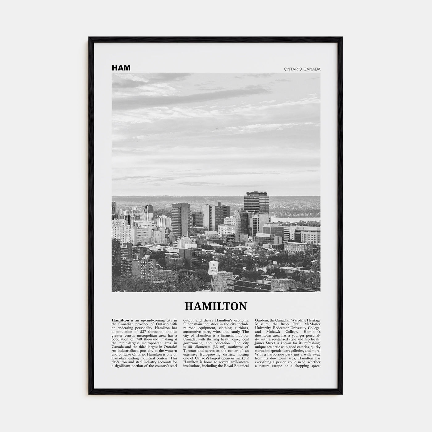 Hamilton, Canada Travel B&W No 1 Poster
