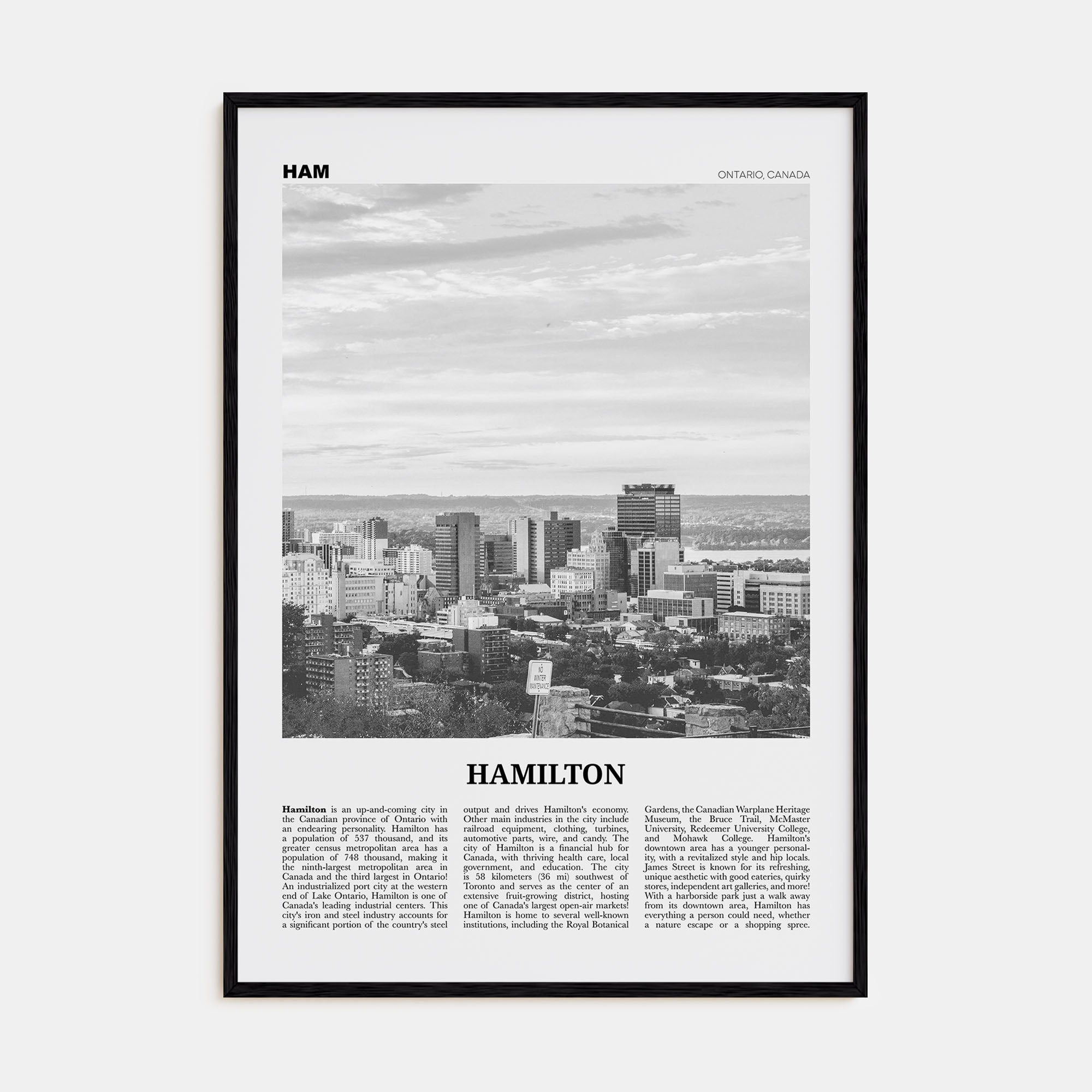 Hamilton, Canada Travel B&W No 1 Poster