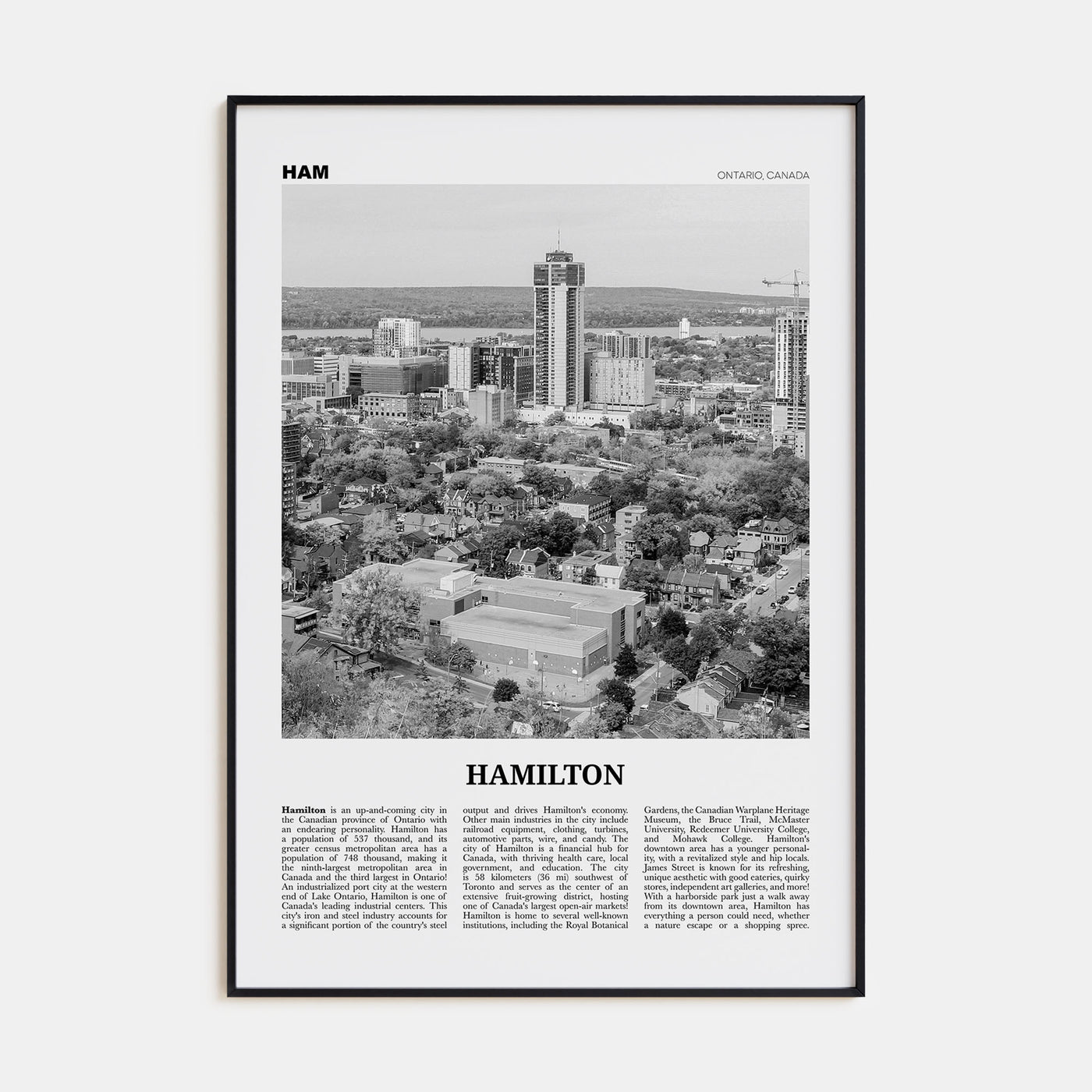 Hamilton, Canada Travel B&W No 2 Poster