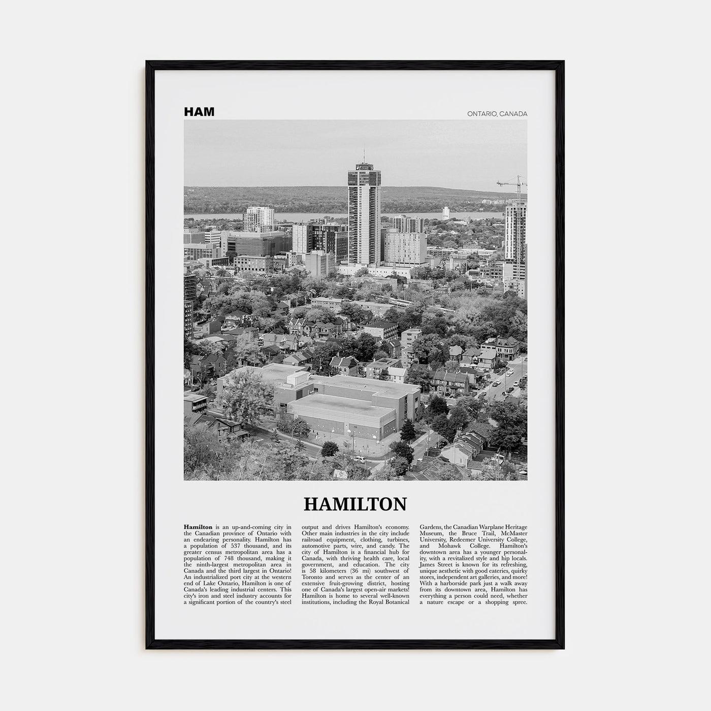 Hamilton, Canada Travel B&W No 2 Poster