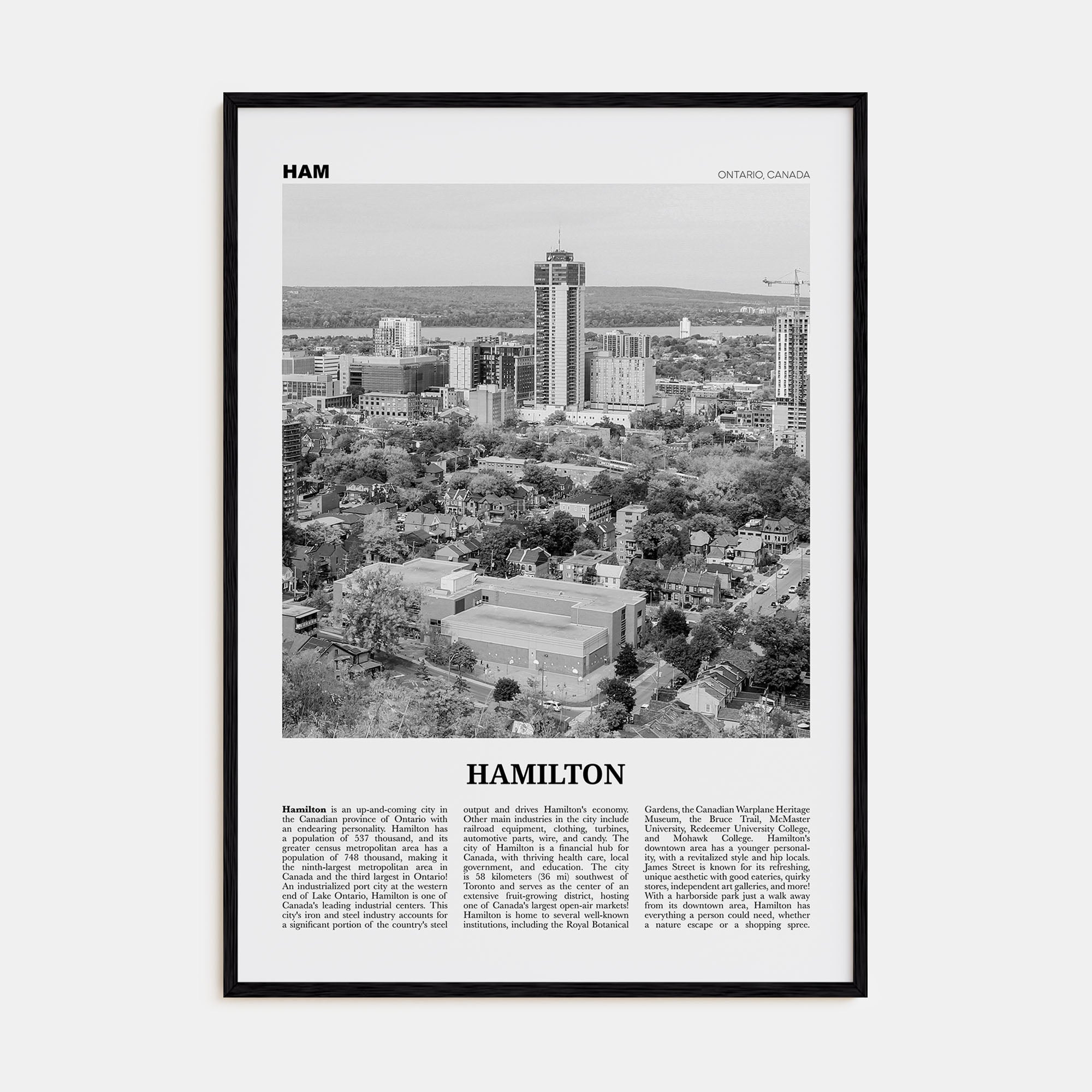 Hamilton, Canada Travel B&W No 2 Poster