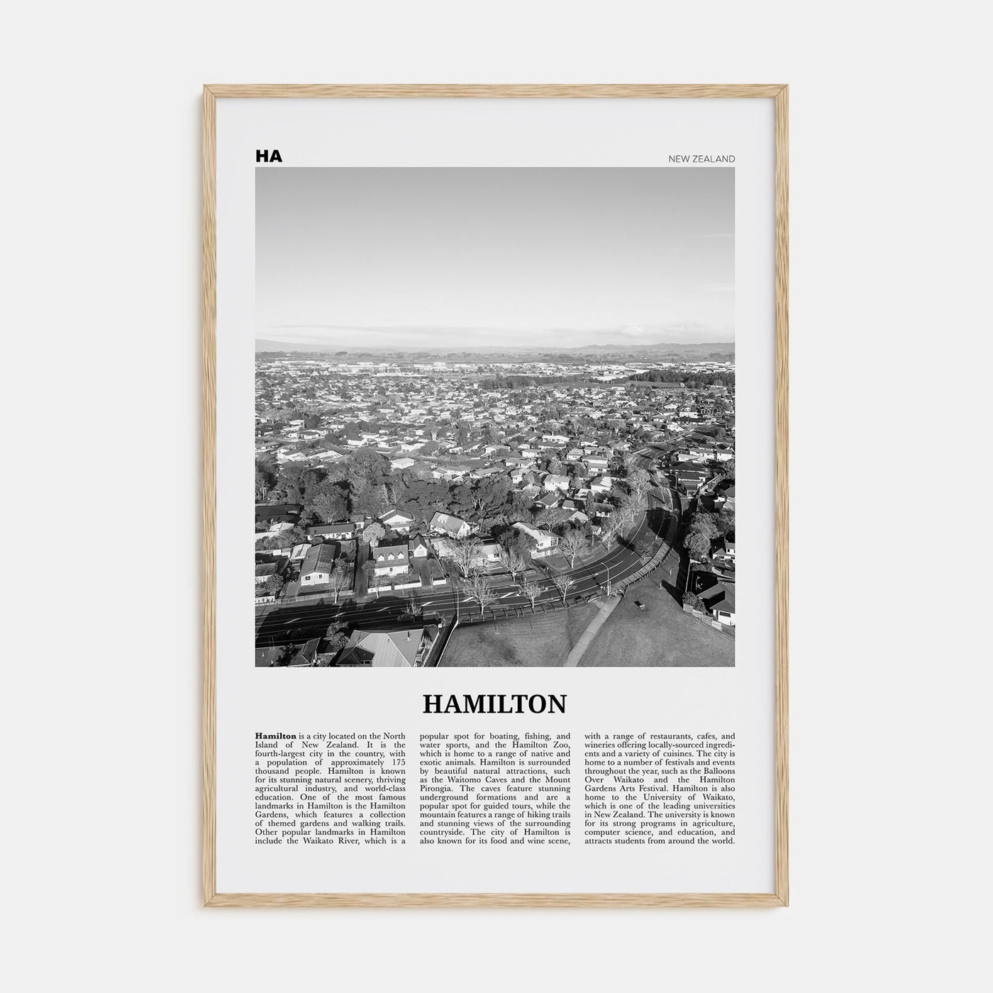 Hamilton, New Zealand Travel B&W Poster