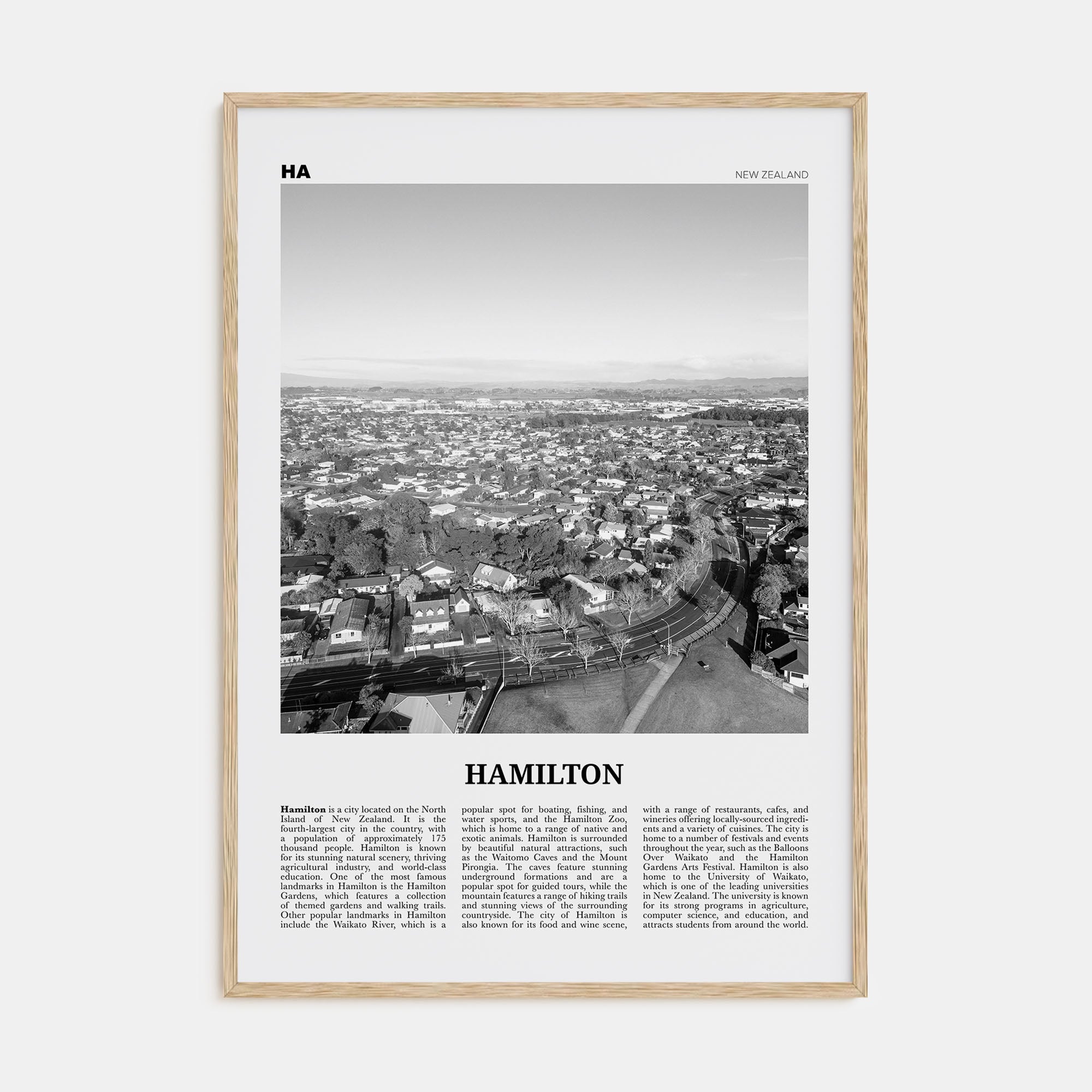 Hamilton, New Zealand Travel B&W Poster