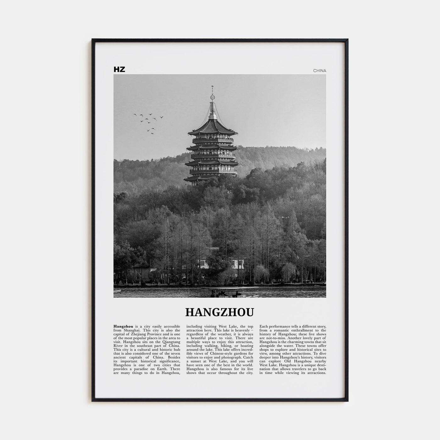 Hangzhou Travel B&W Poster