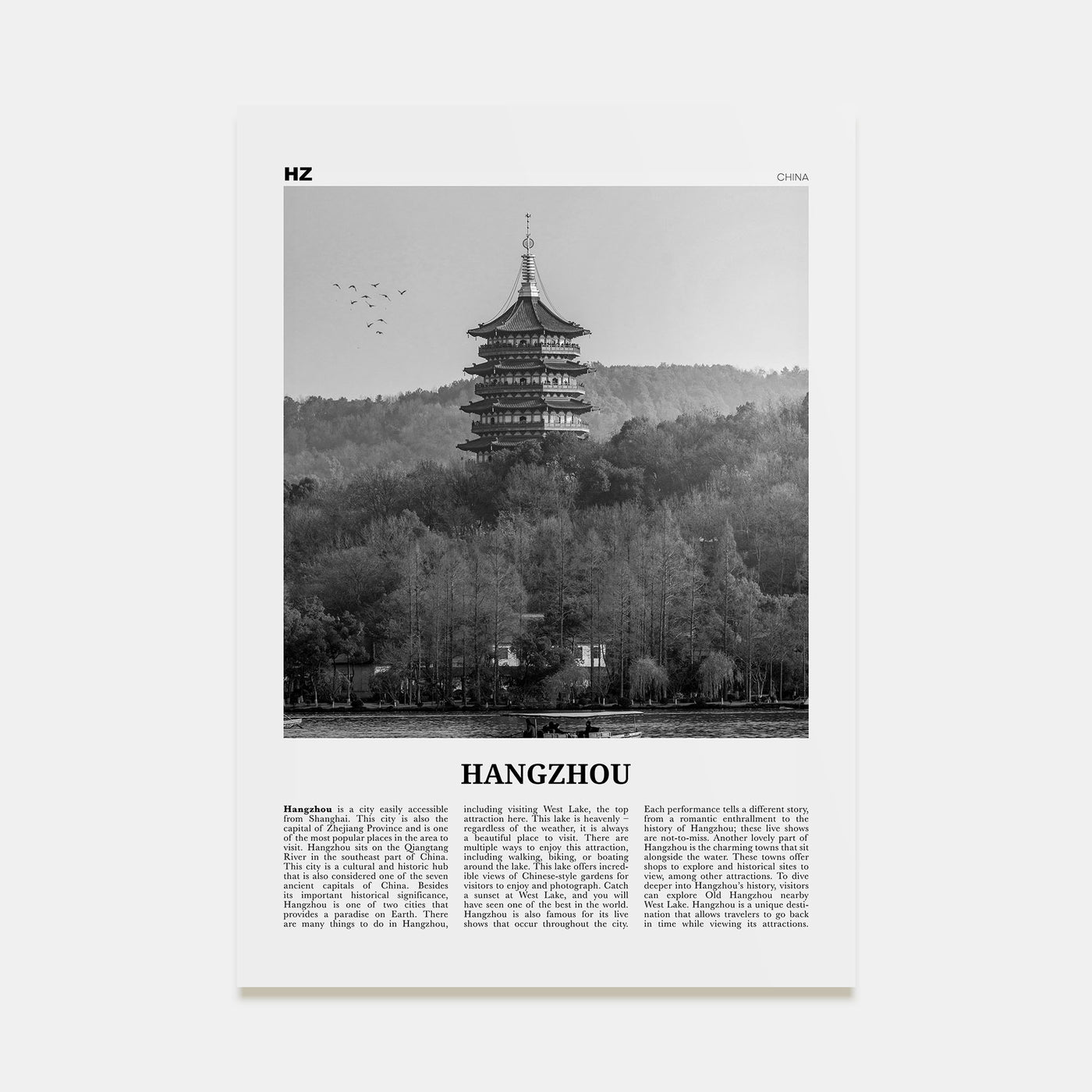 Hangzhou Travel B&W Poster