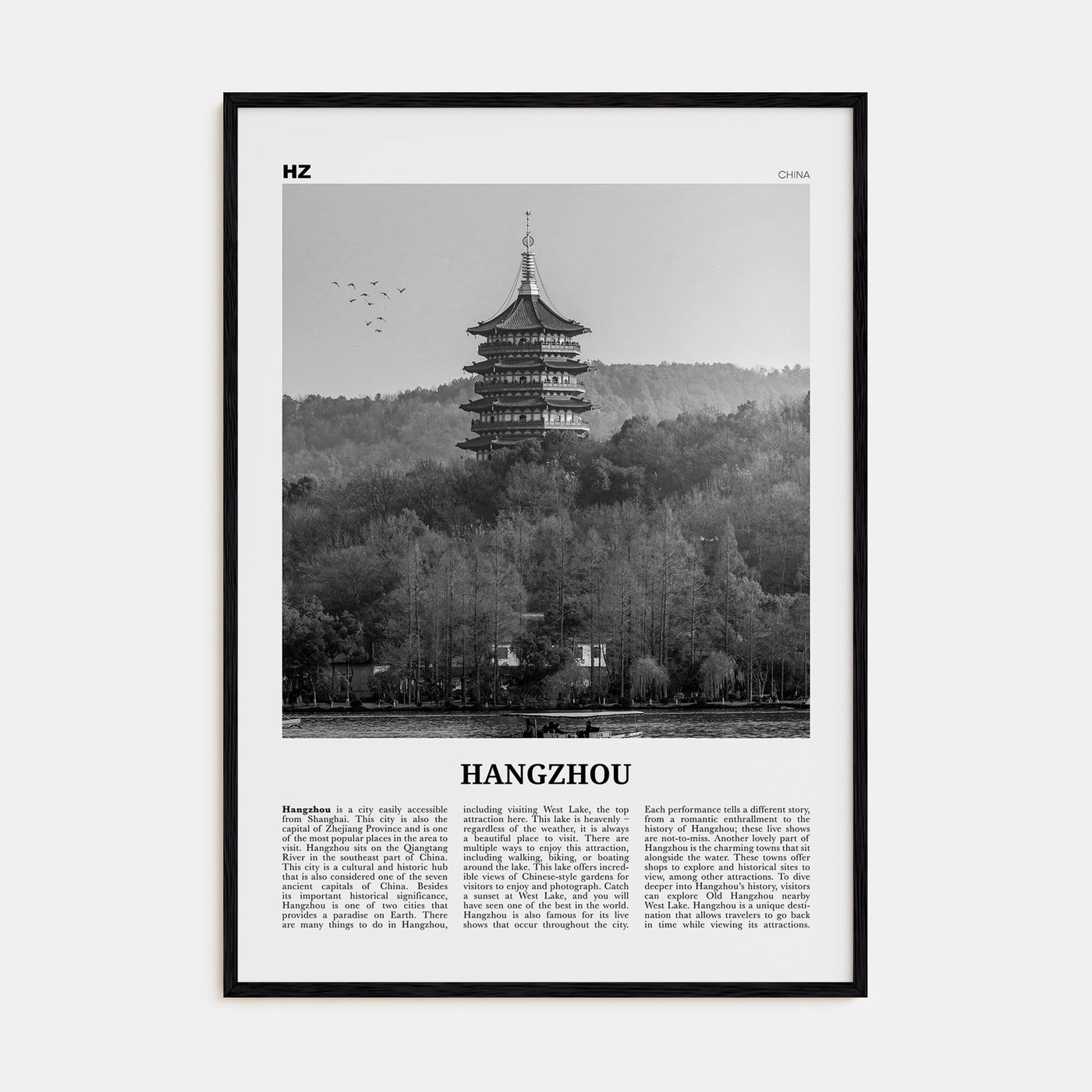 Hangzhou Travel B&W Poster
