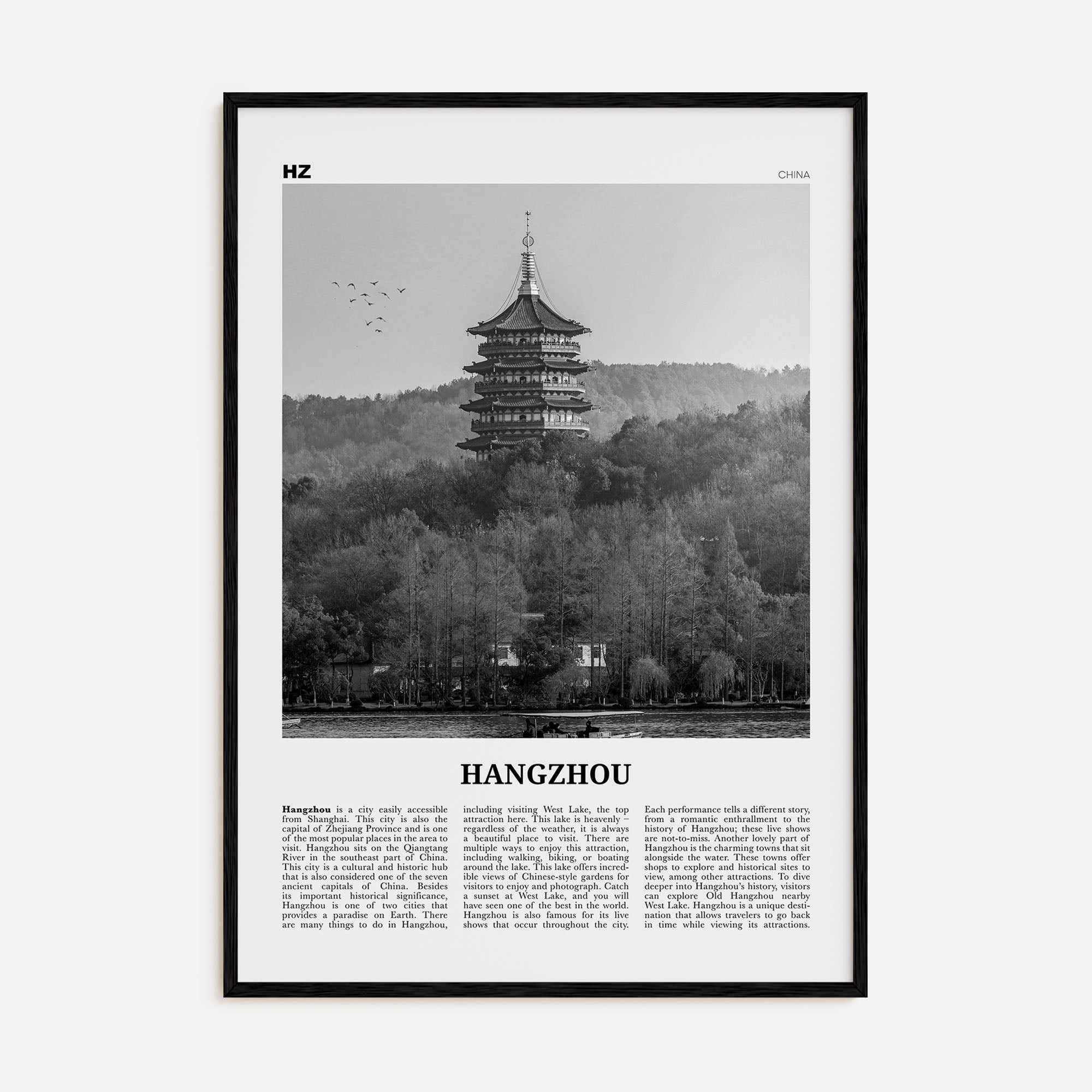 Hangzhou Travel B&W Poster
