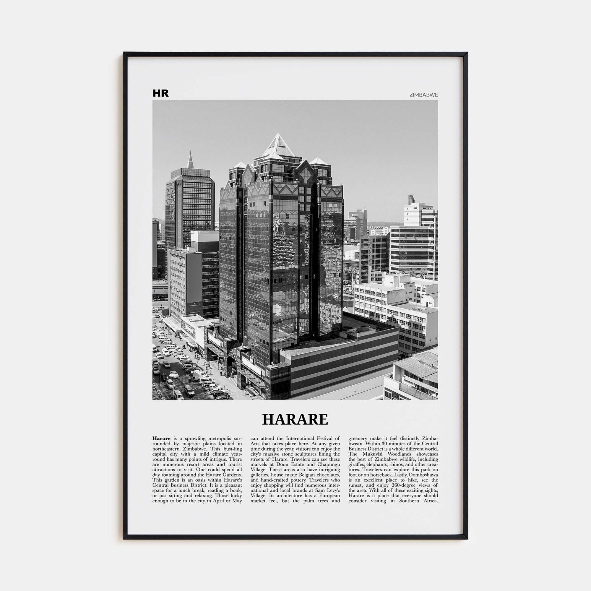 Harare Travel B&W Poster