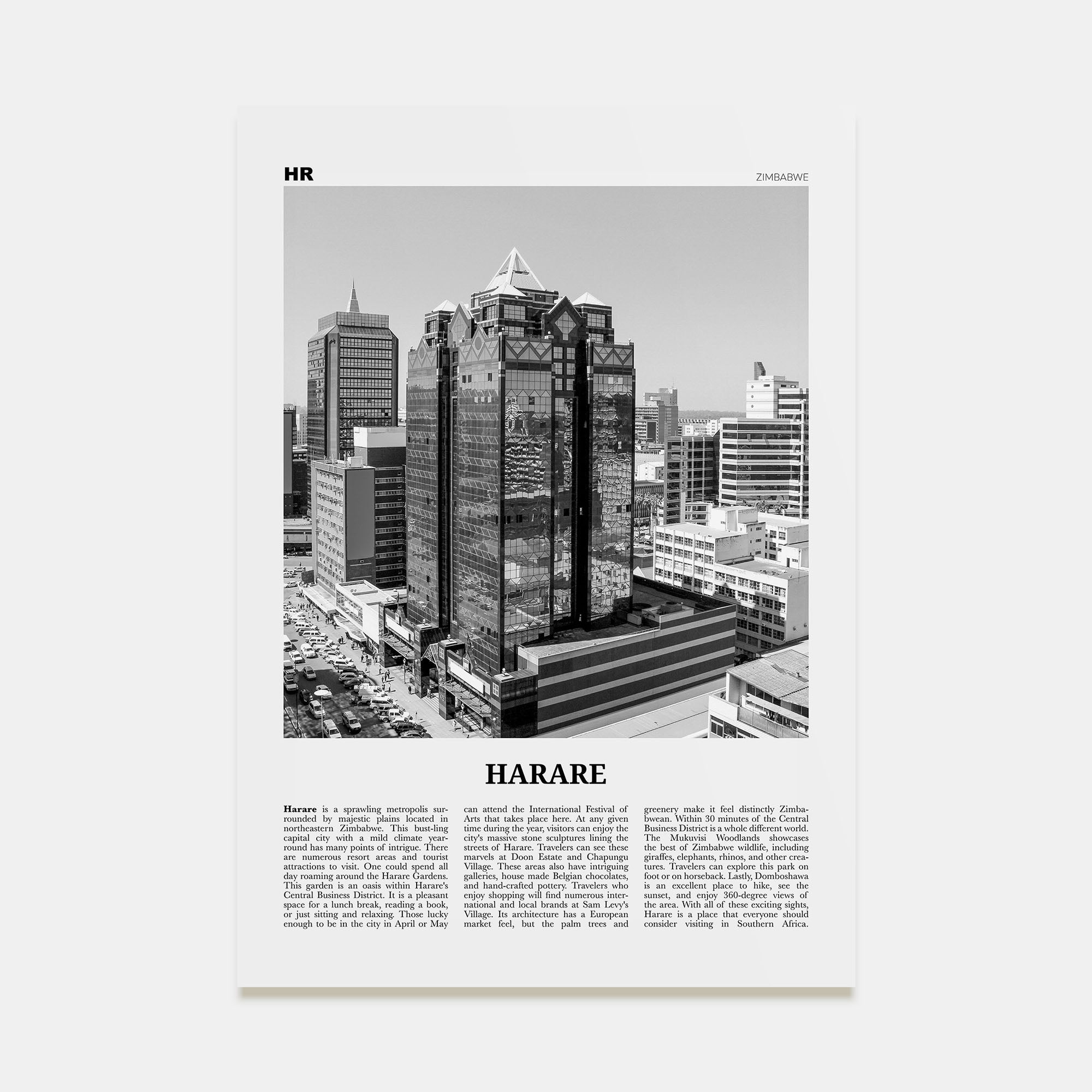 Harare Travel B&W Poster