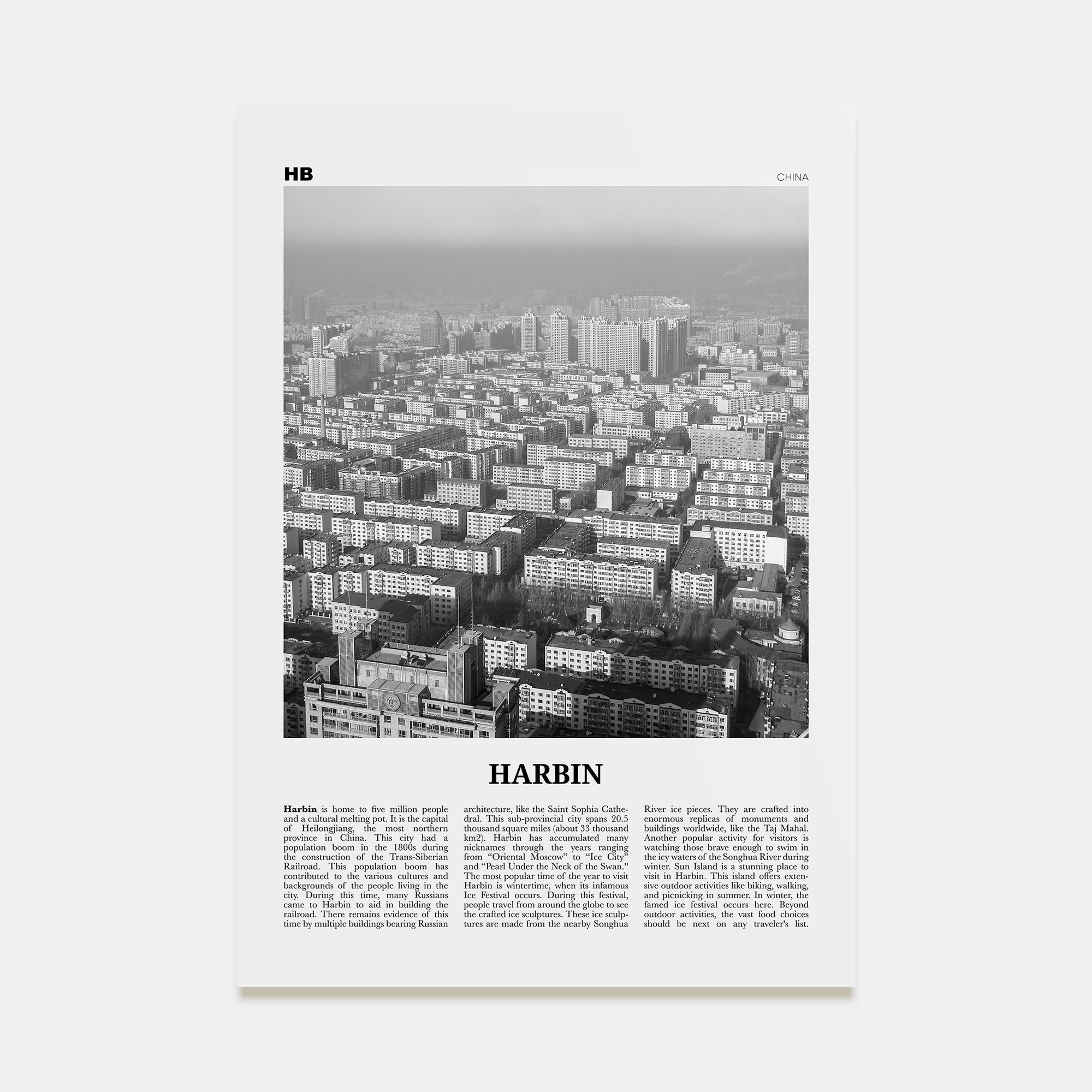 Harbin Travel B&W Poster
