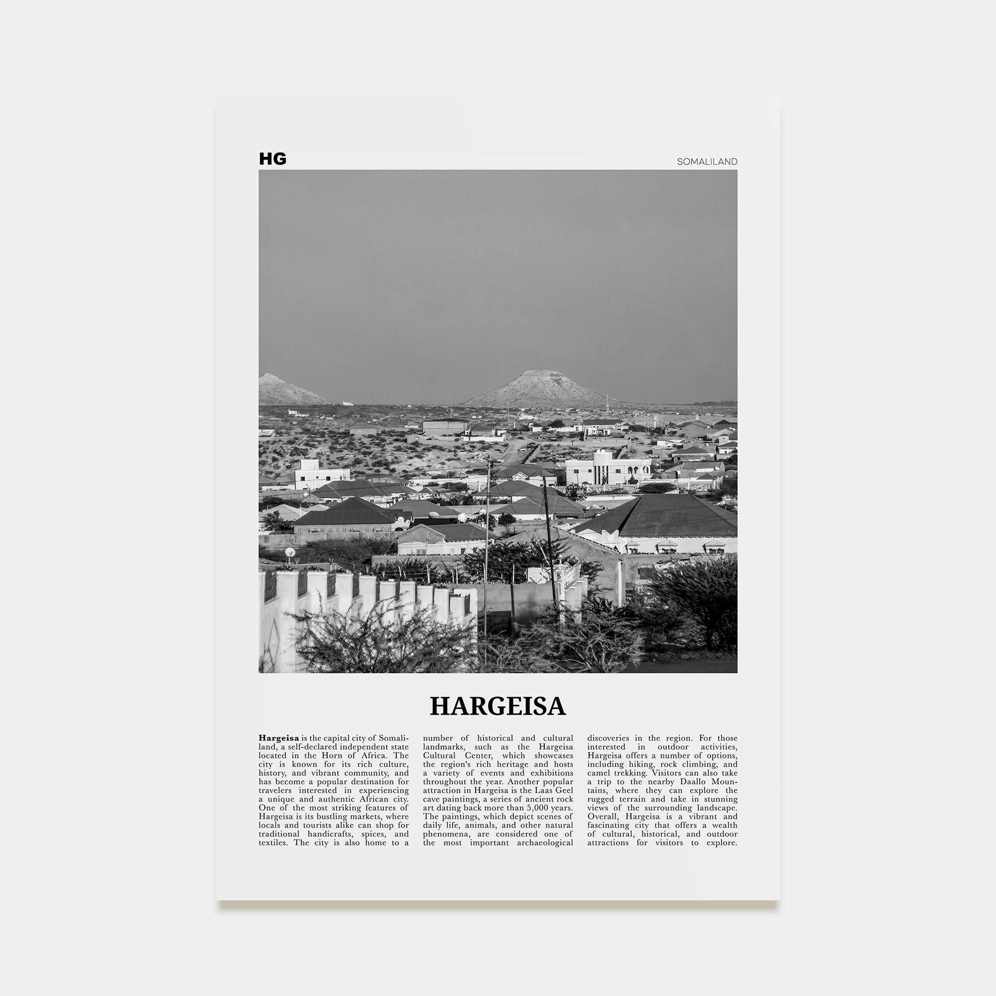 Hargeisa Travel B&W Poster