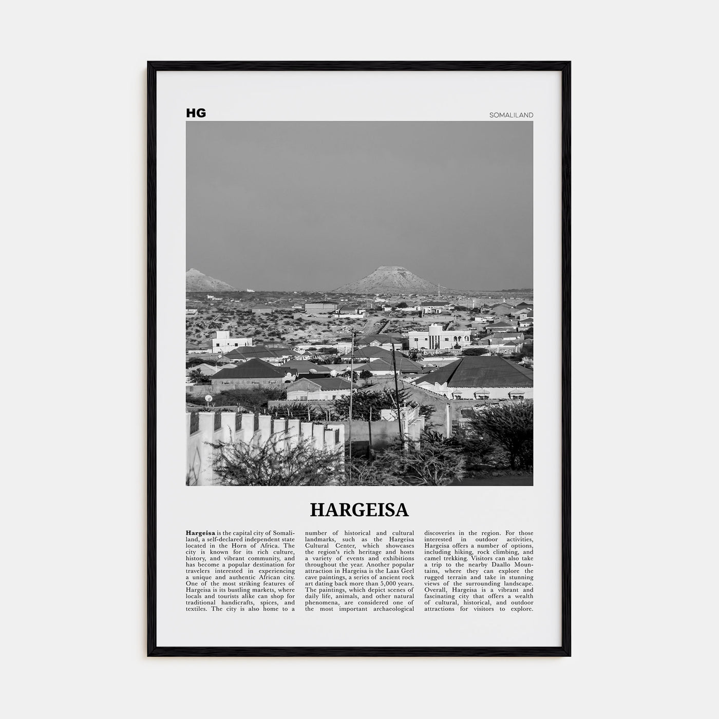 Hargeisa Travel B&W Poster