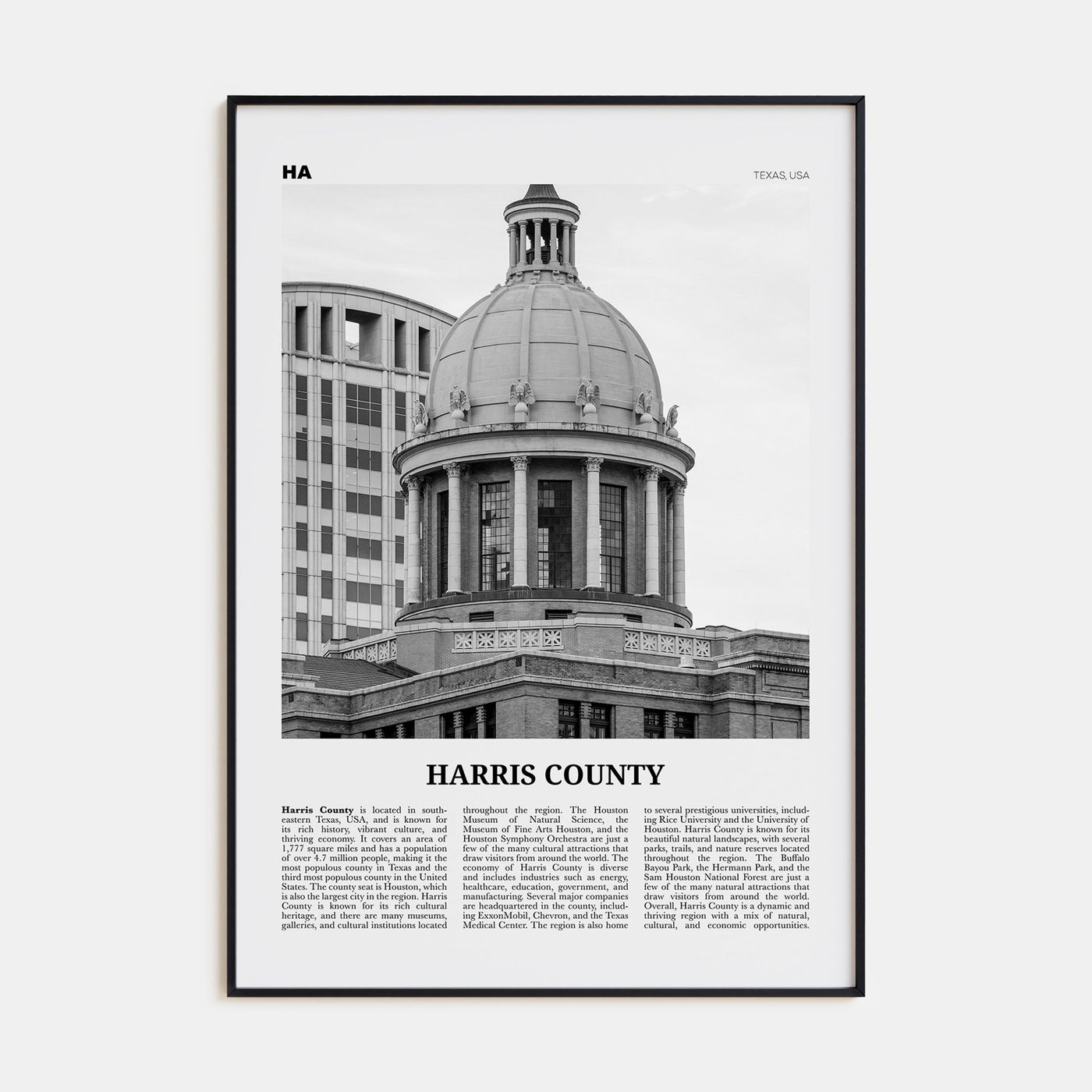 Harris County Travel B&W Poster