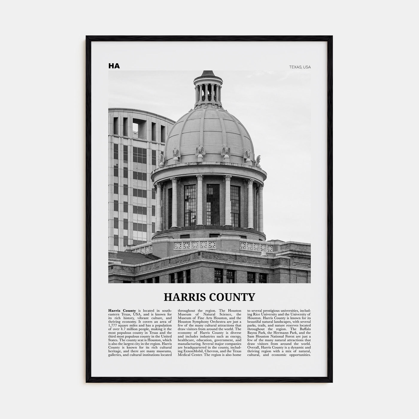 Harris County Travel B&W Poster