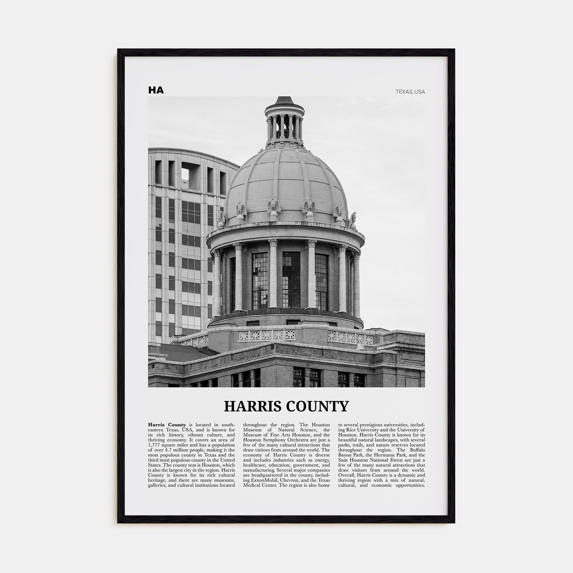 Harris County Travel B&W Poster