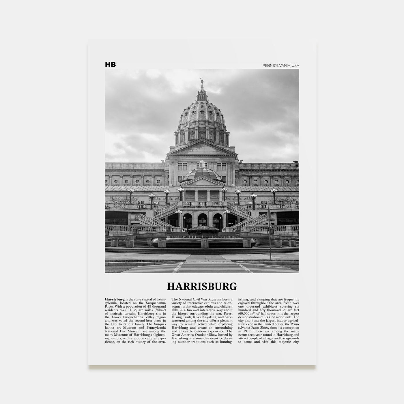Harrisburg Travel B&W Poster
