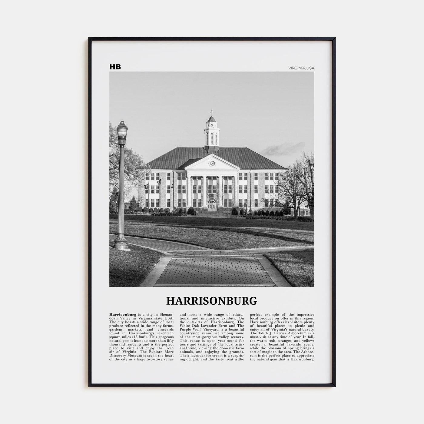 Harrisonburg Travel B&W Poster