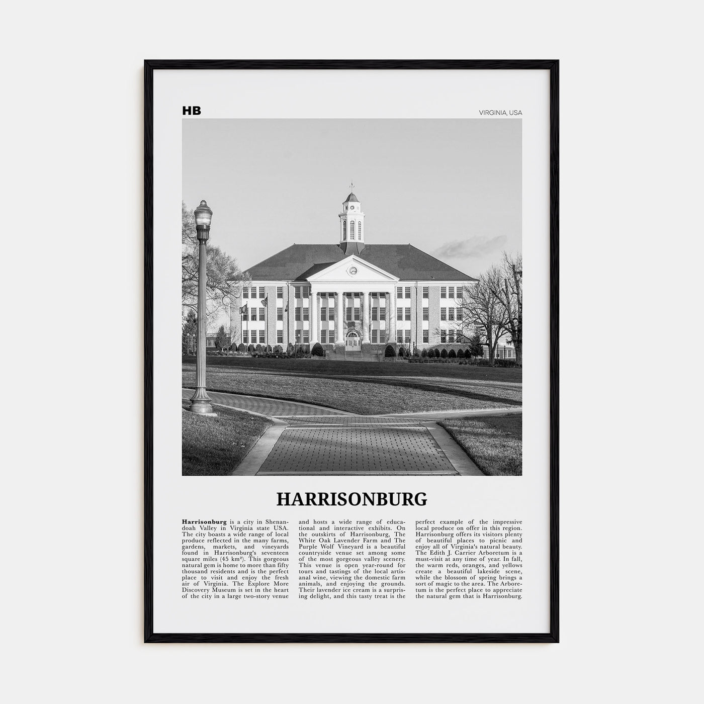 Harrisonburg Travel B&W Poster