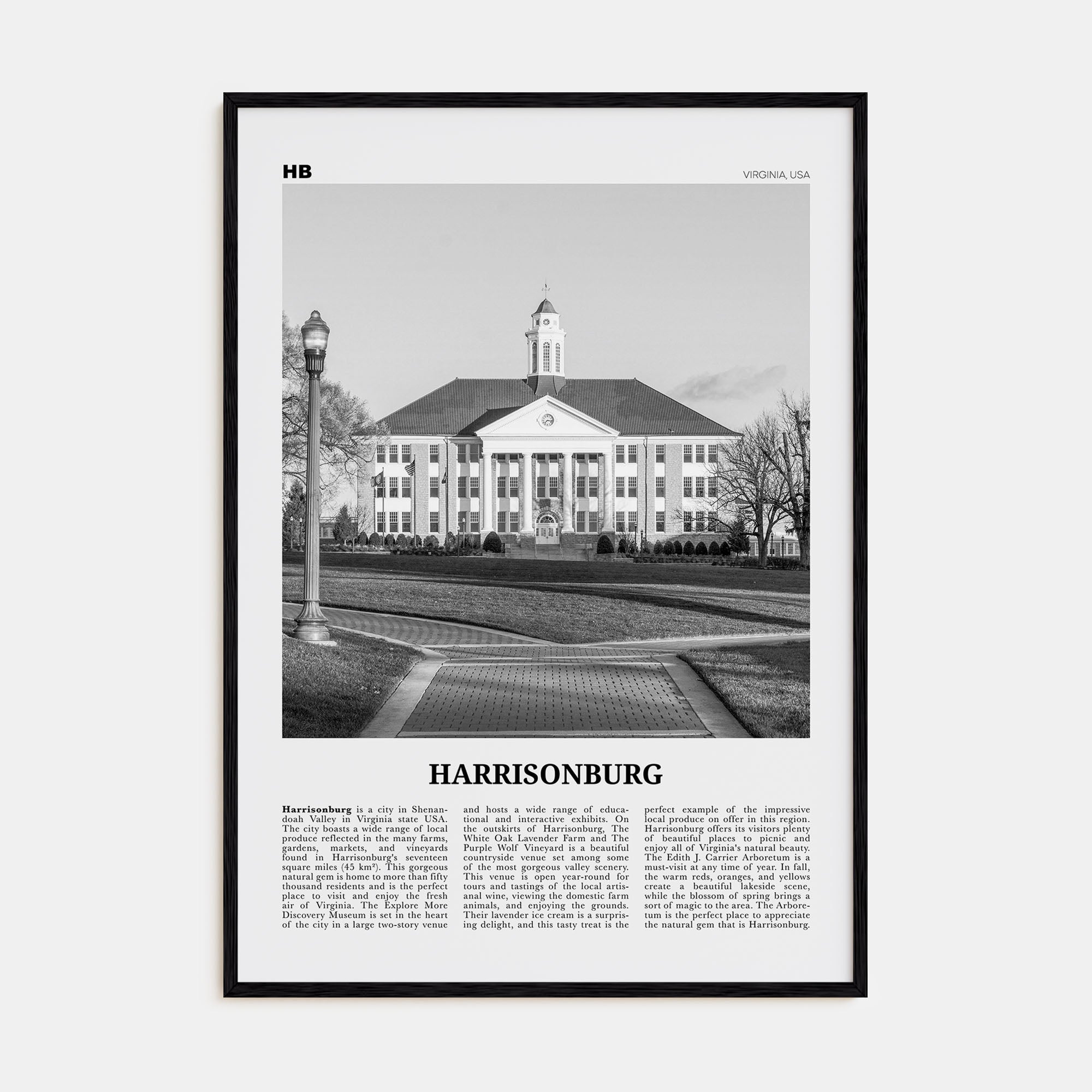 Harrisonburg Travel B&W Poster