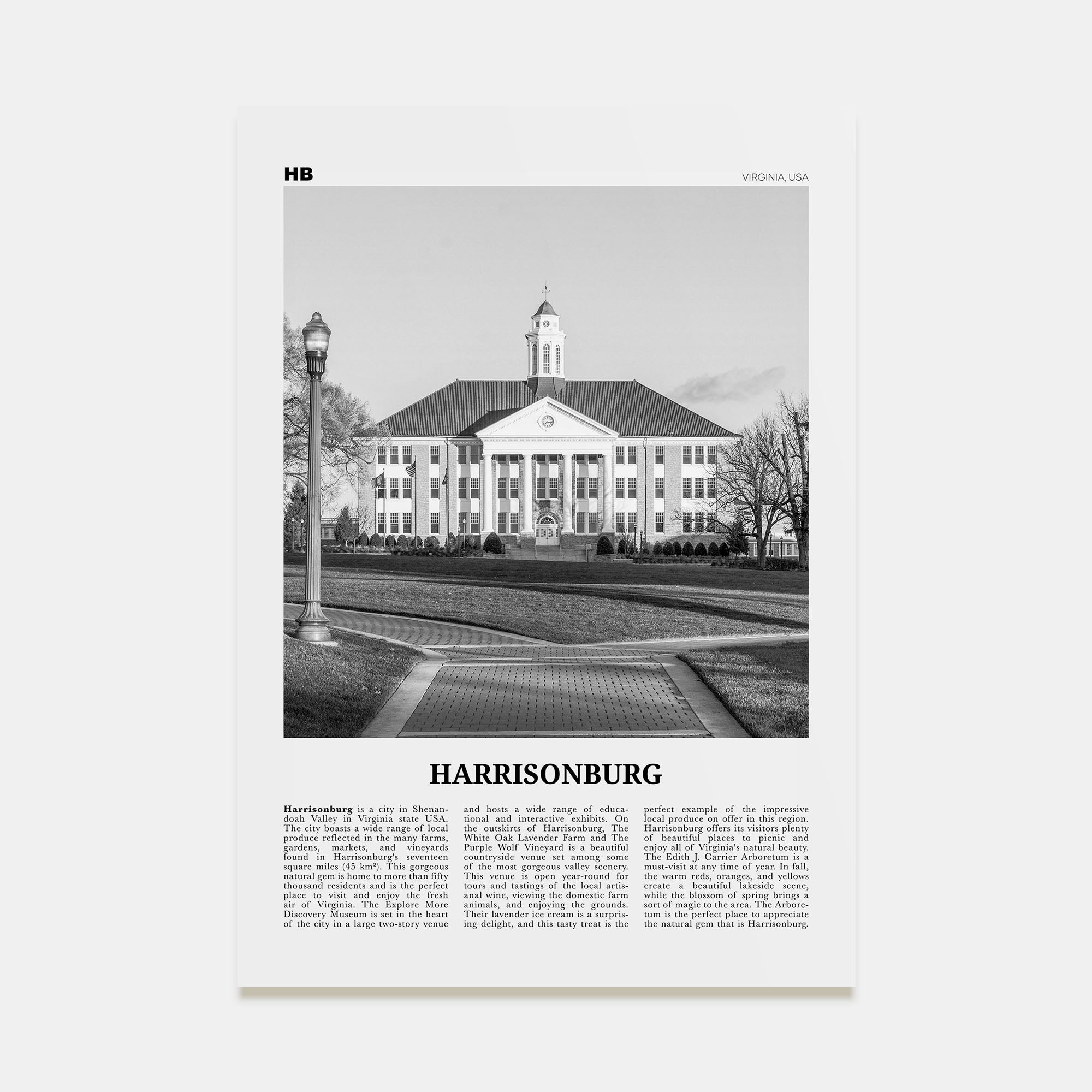 Harrisonburg Travel B&W Poster