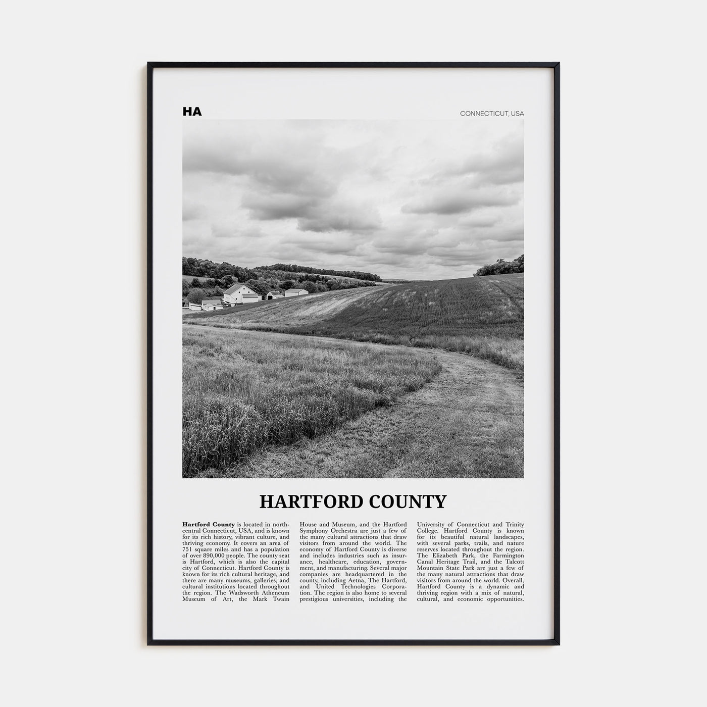 Hartford County Travel B&W Poster