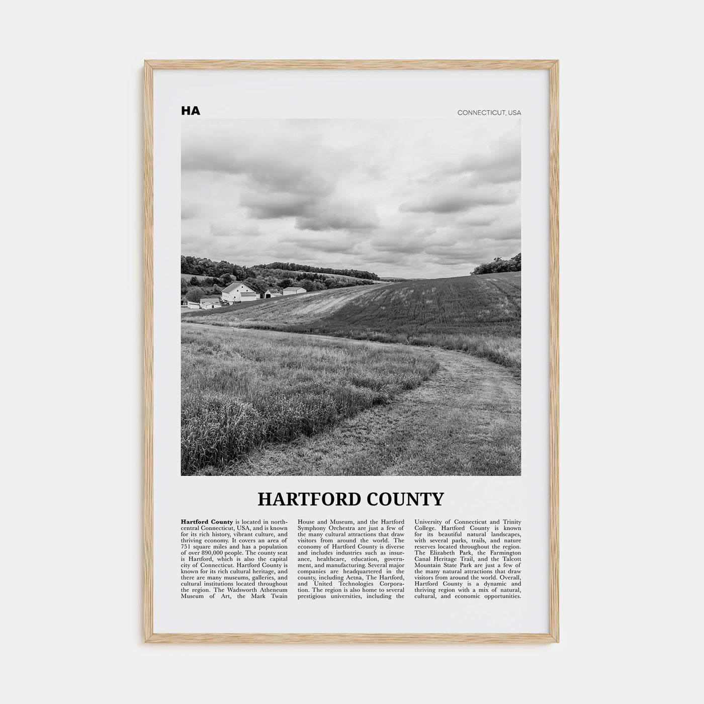 Hartford County Travel B&W Poster