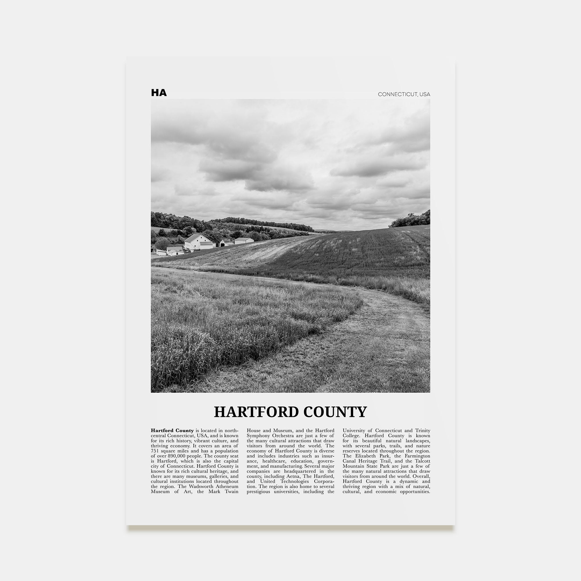 Hartford County Travel B&W Poster