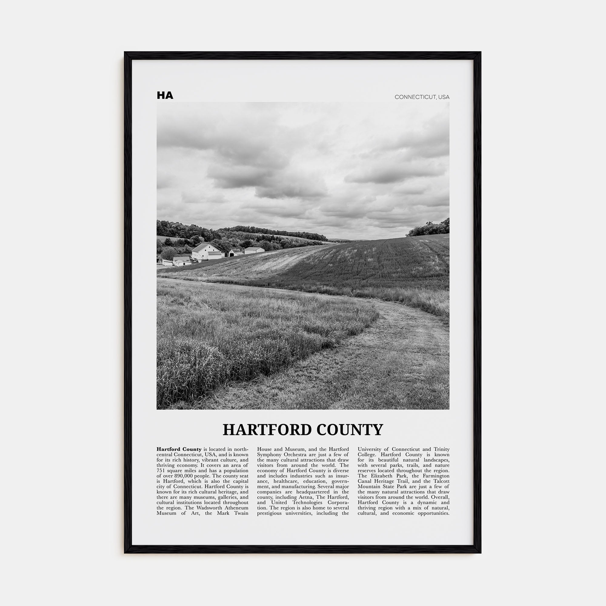 Hartford County Travel B&W Poster